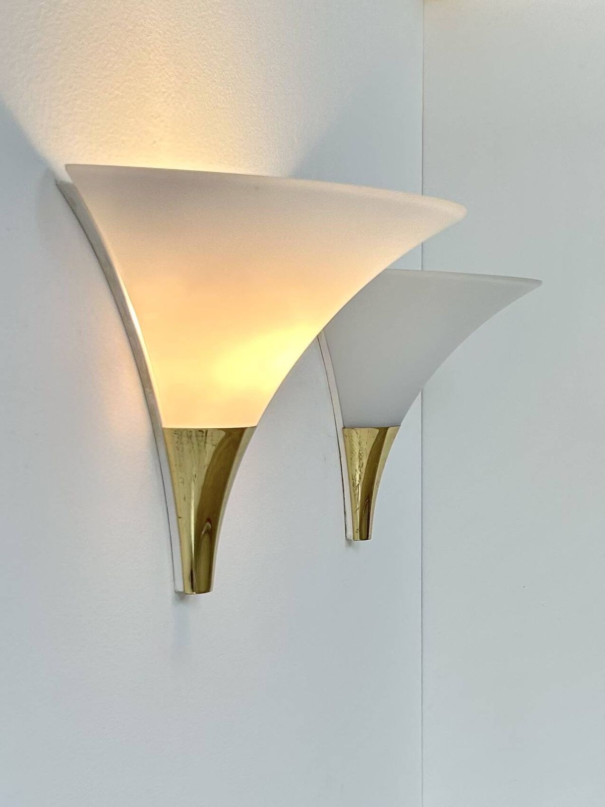 Vintage Pair Of Wall Lights, Limburg, Opaline And Brass, Germany, 1970. photo Lighting
