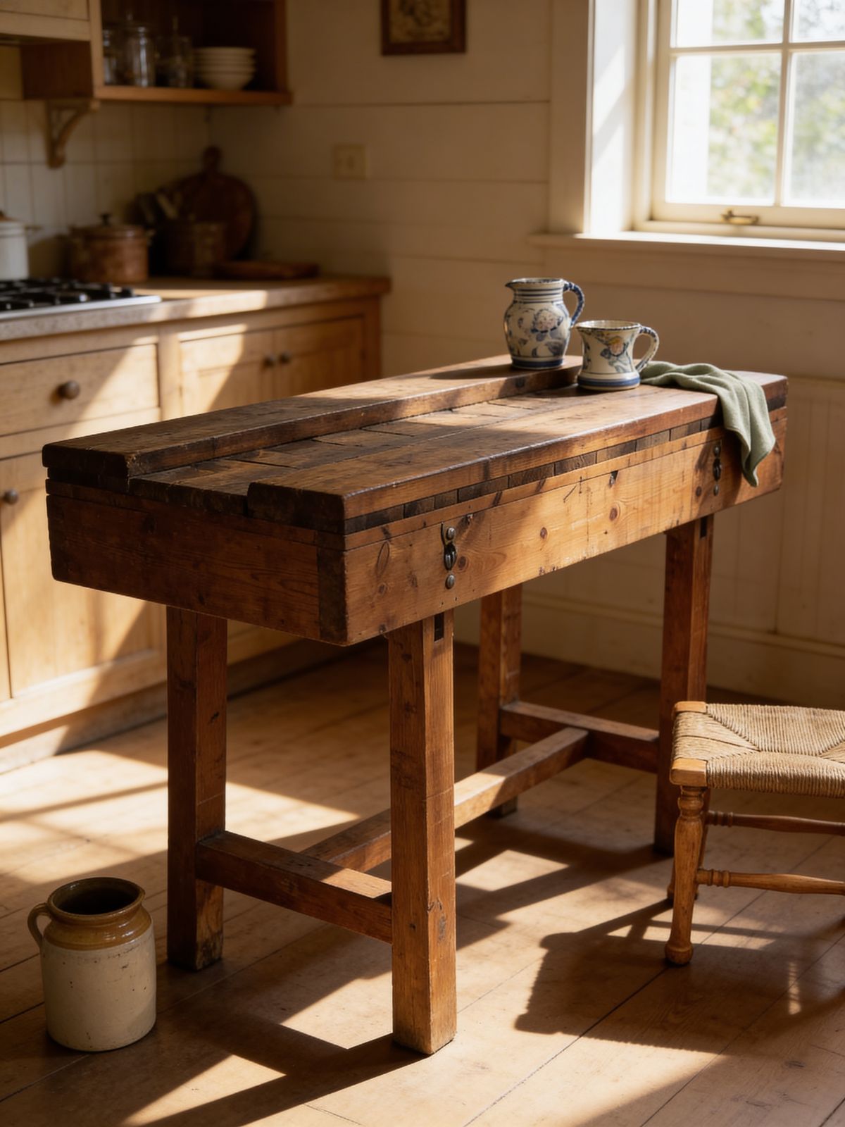Large Reclaimed Vintage Workbench Chunky Kitchen Island Prep Unit Freestanding