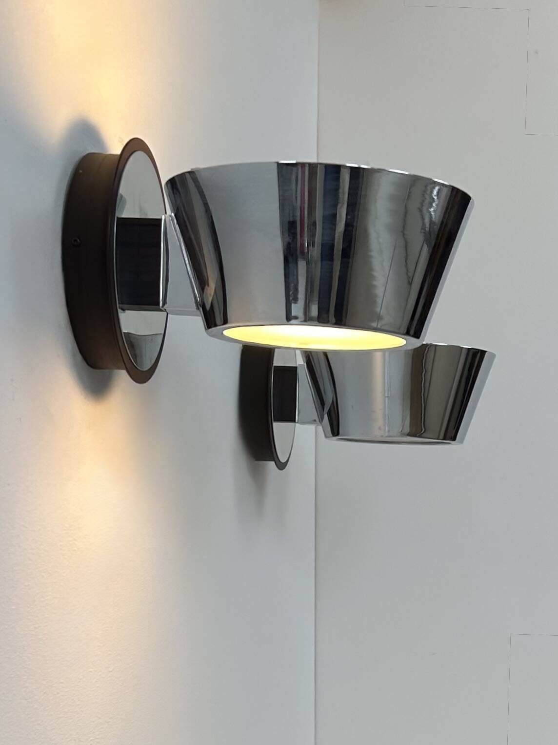 Pair Of Wall Lights In Chrome And Frosted Glass, France, 1970 photo 522.0
