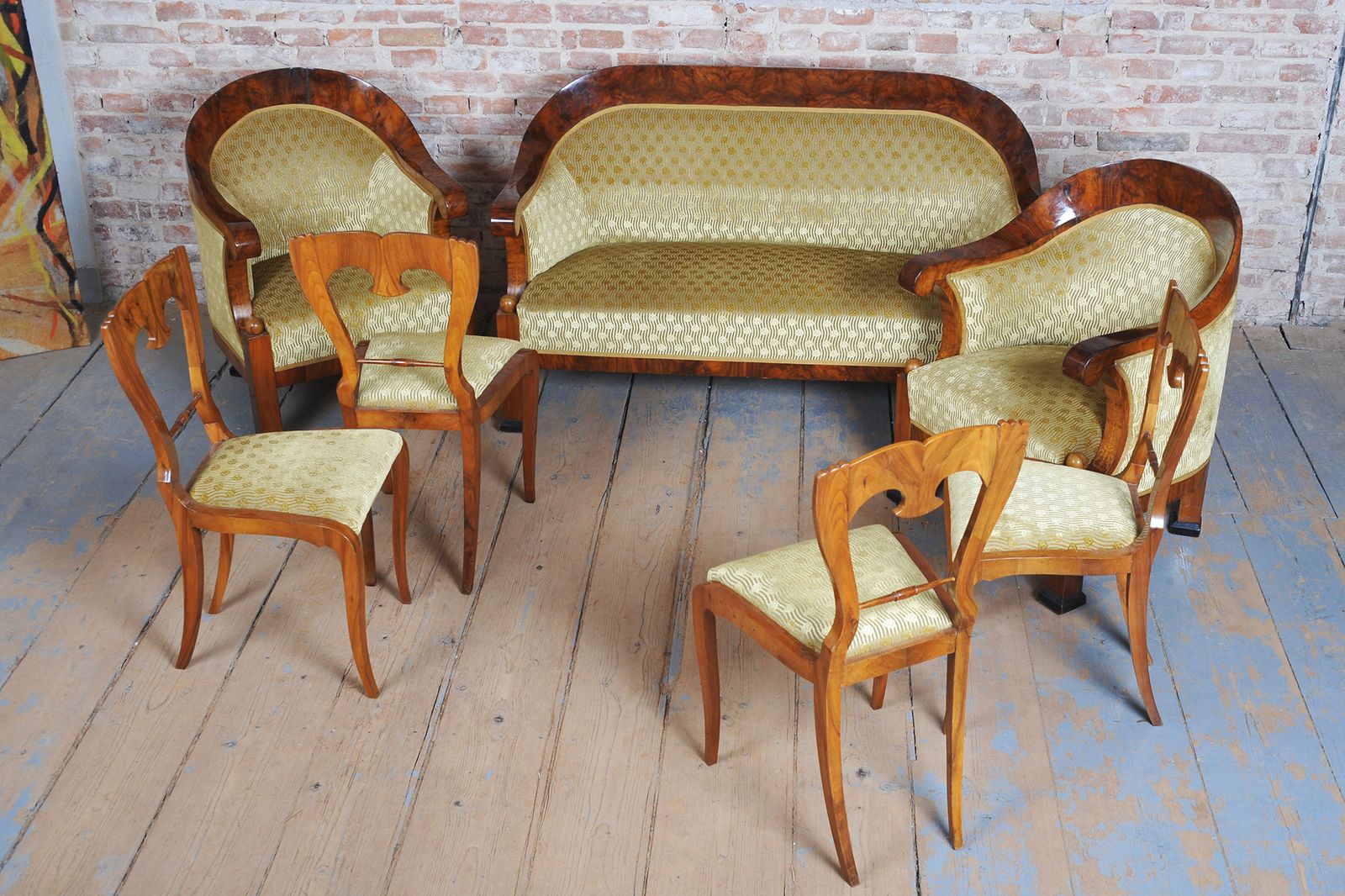 Restored Empire Seating Set, Walnut, Inlaid, Revived Polish, Austria, 1810s photo 11600.0