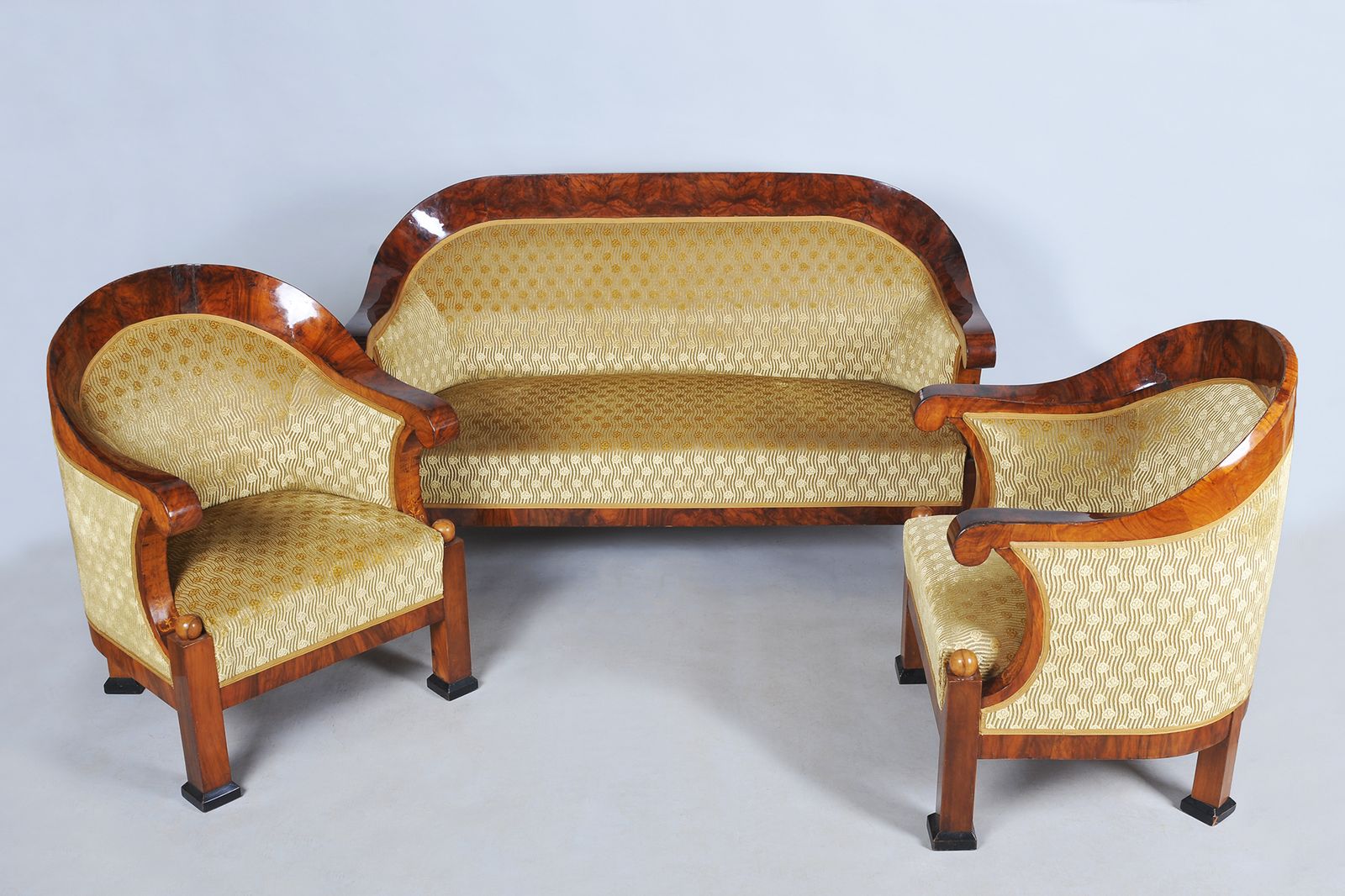 Restored Empire Seating Set, Walnut, Inlaid, Revived Polish, Austria, 1810s