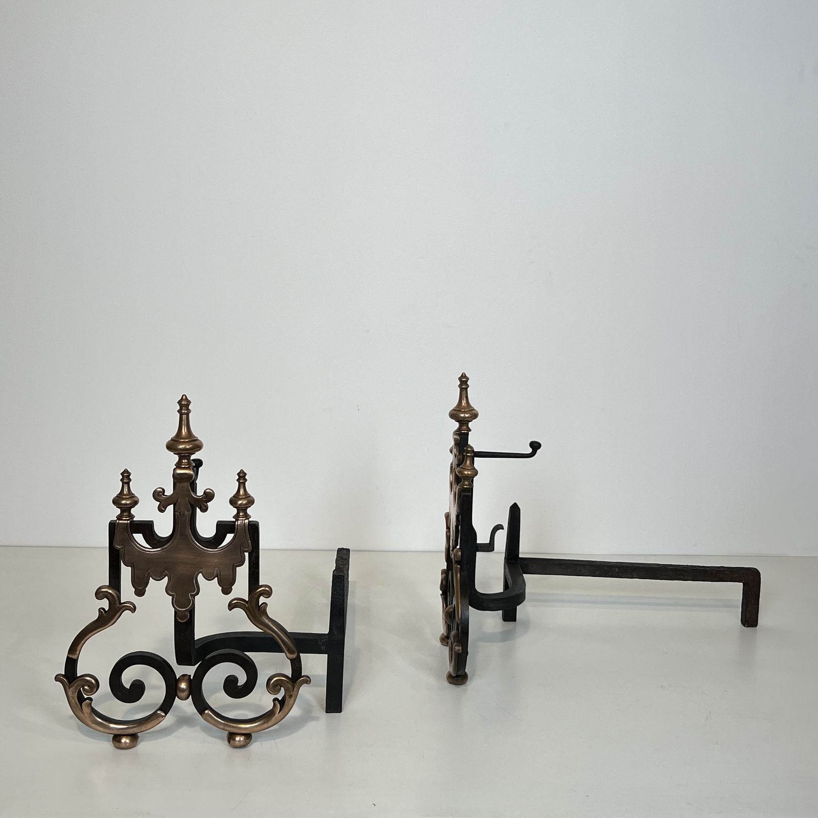 Important Pair Of Wrought Iron And Copper Andirons photo 2250.0