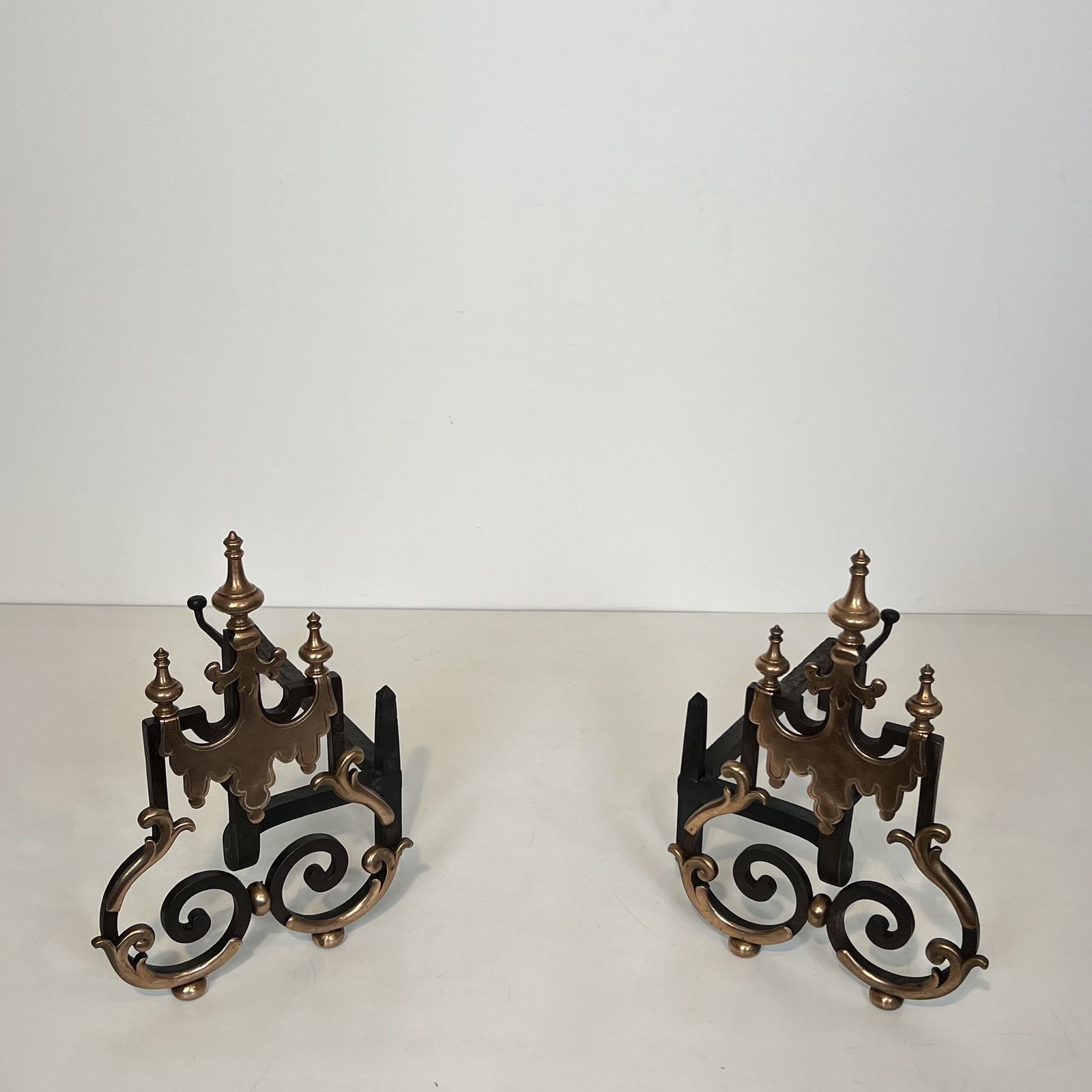photo furniture Important Pair Of Wrought Iron And Copper Andirons