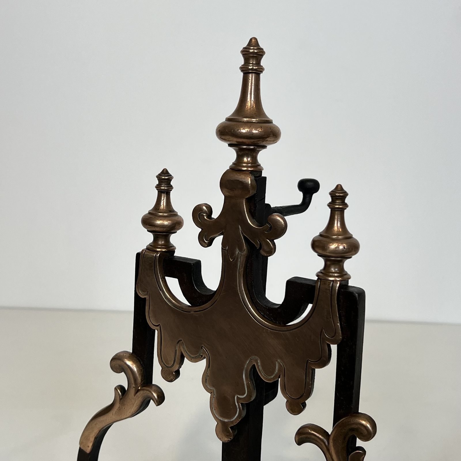 photo for sale Important Pair Of Wrought Iron And Copper Andirons