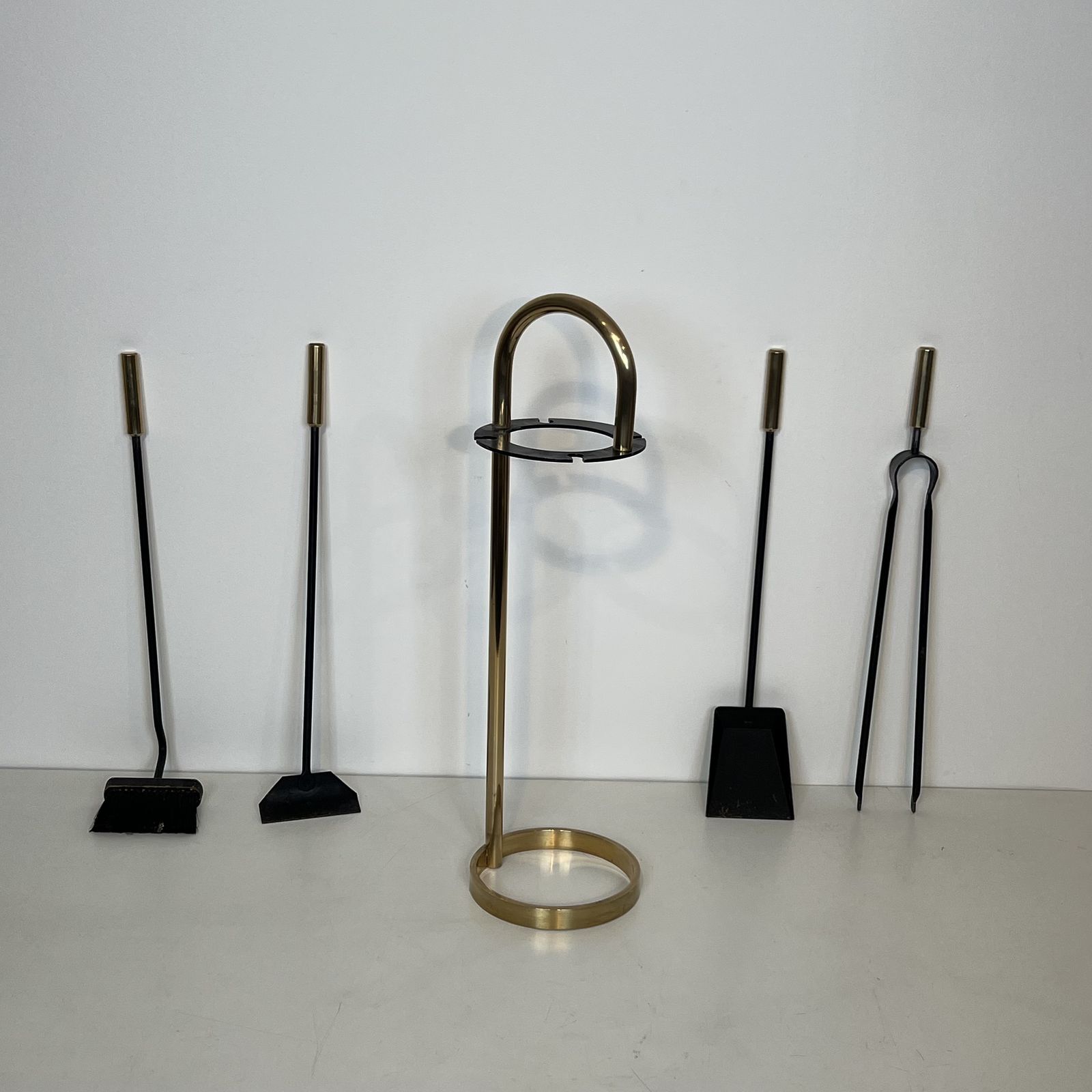Fire Set Designer Style In Black Lacquered Metal And Brass photo vintage