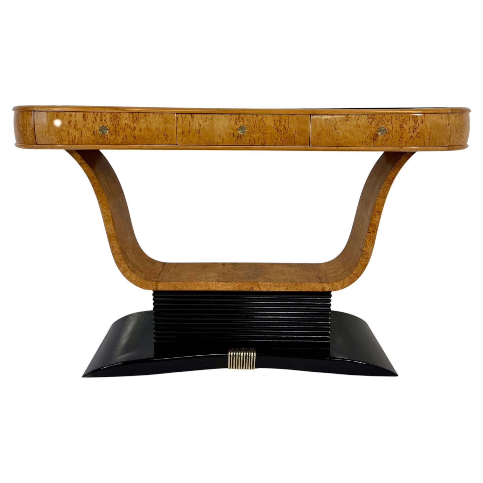 Italian Art Deco Console In Birch Burl And Black Lacquer, Attr. To Borsani, 40s