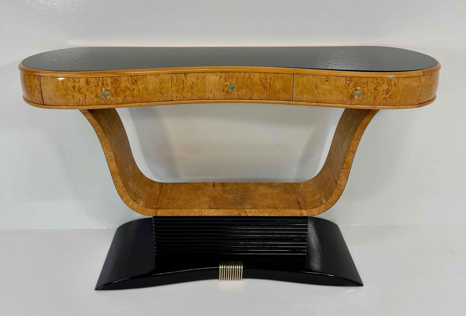 Italian Art Deco Console In Birch Burl And Black Lacquer, Attr. To Borsani, 40s photo for sale