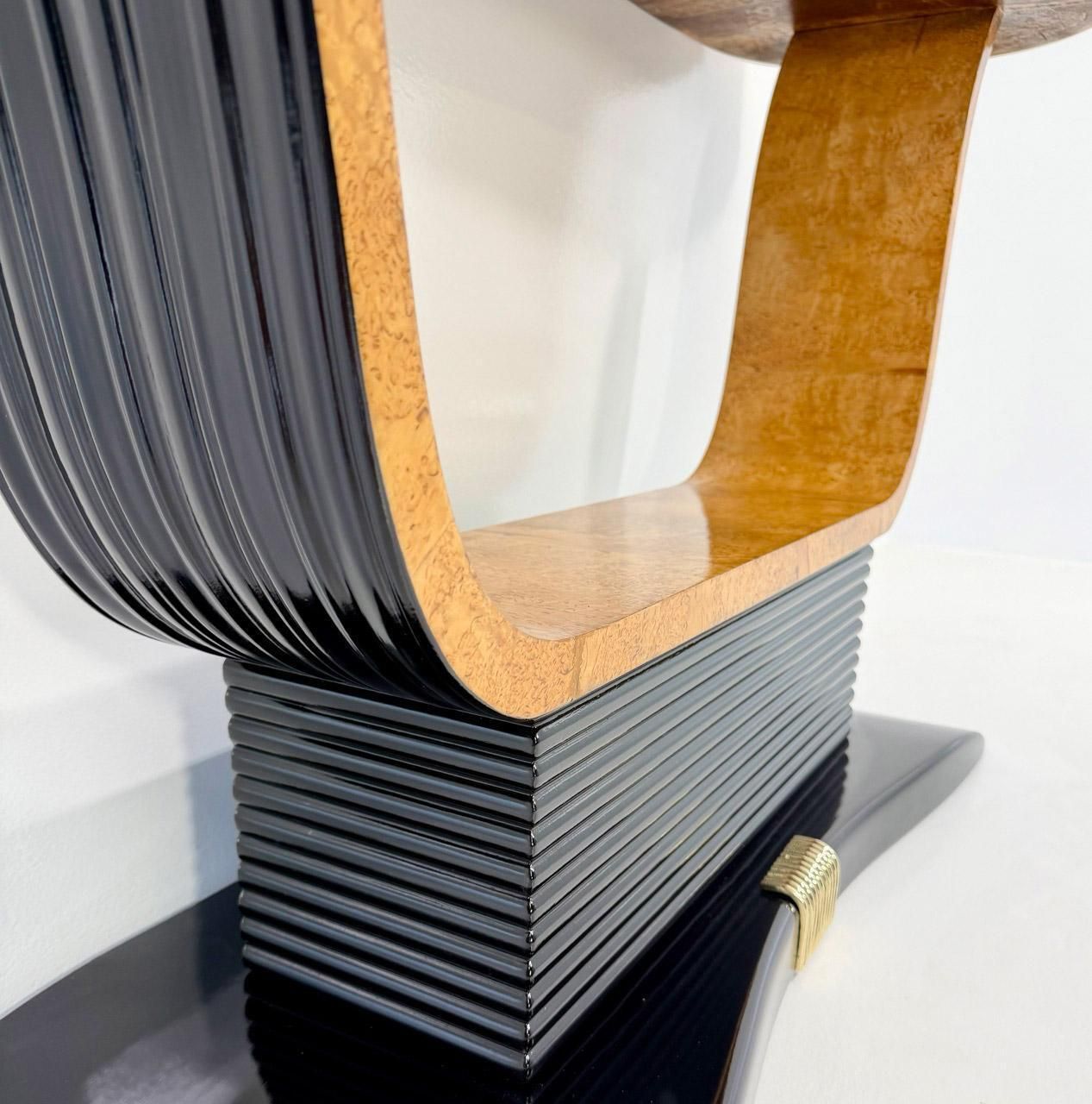 photo for sale Italian Art Deco Console In Birch Burl And Black Lacquer, Attr. To Borsani, 40s