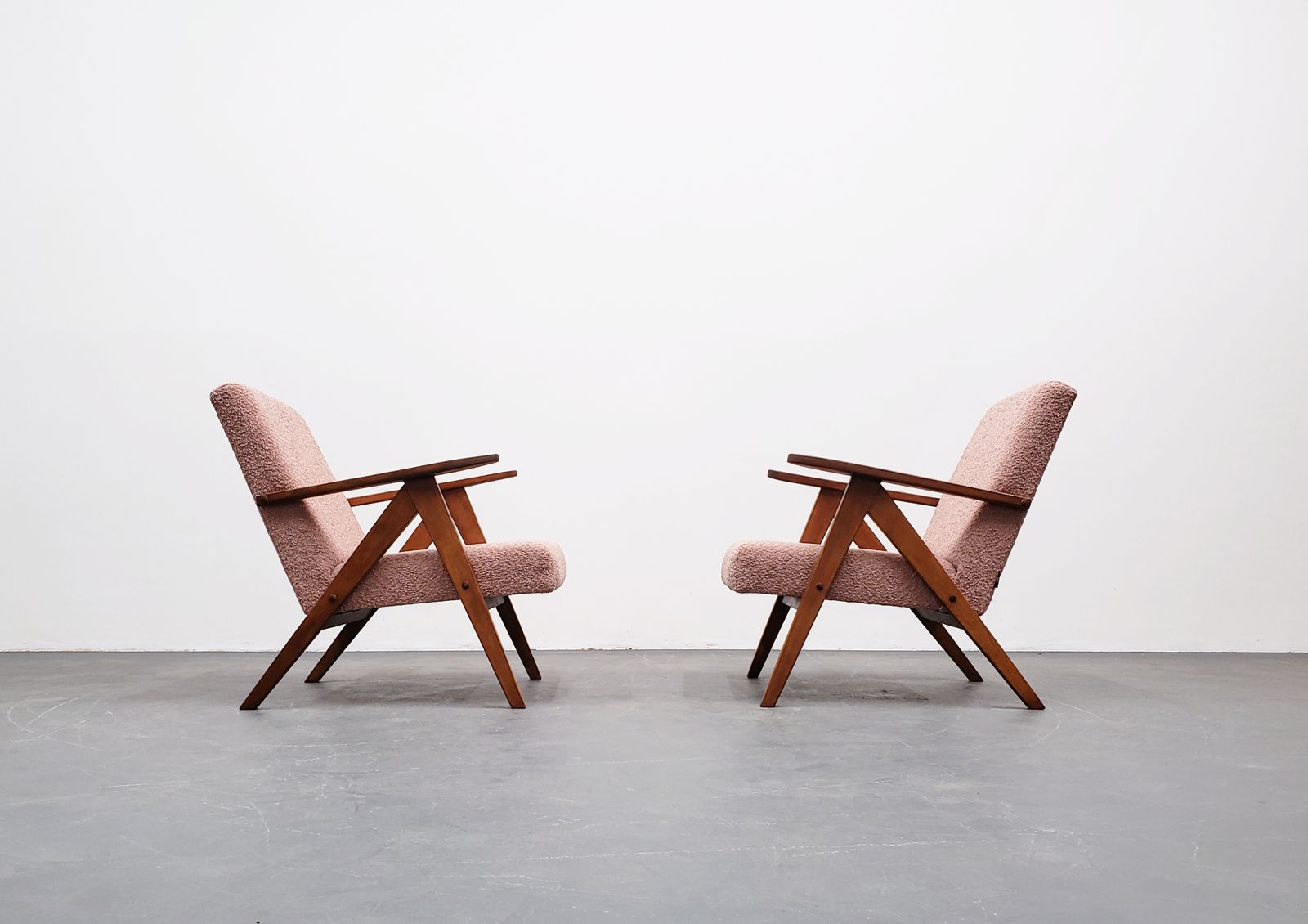 Mid Century Easy Chair Model B   310 Var In Pink Boucle photo furniture