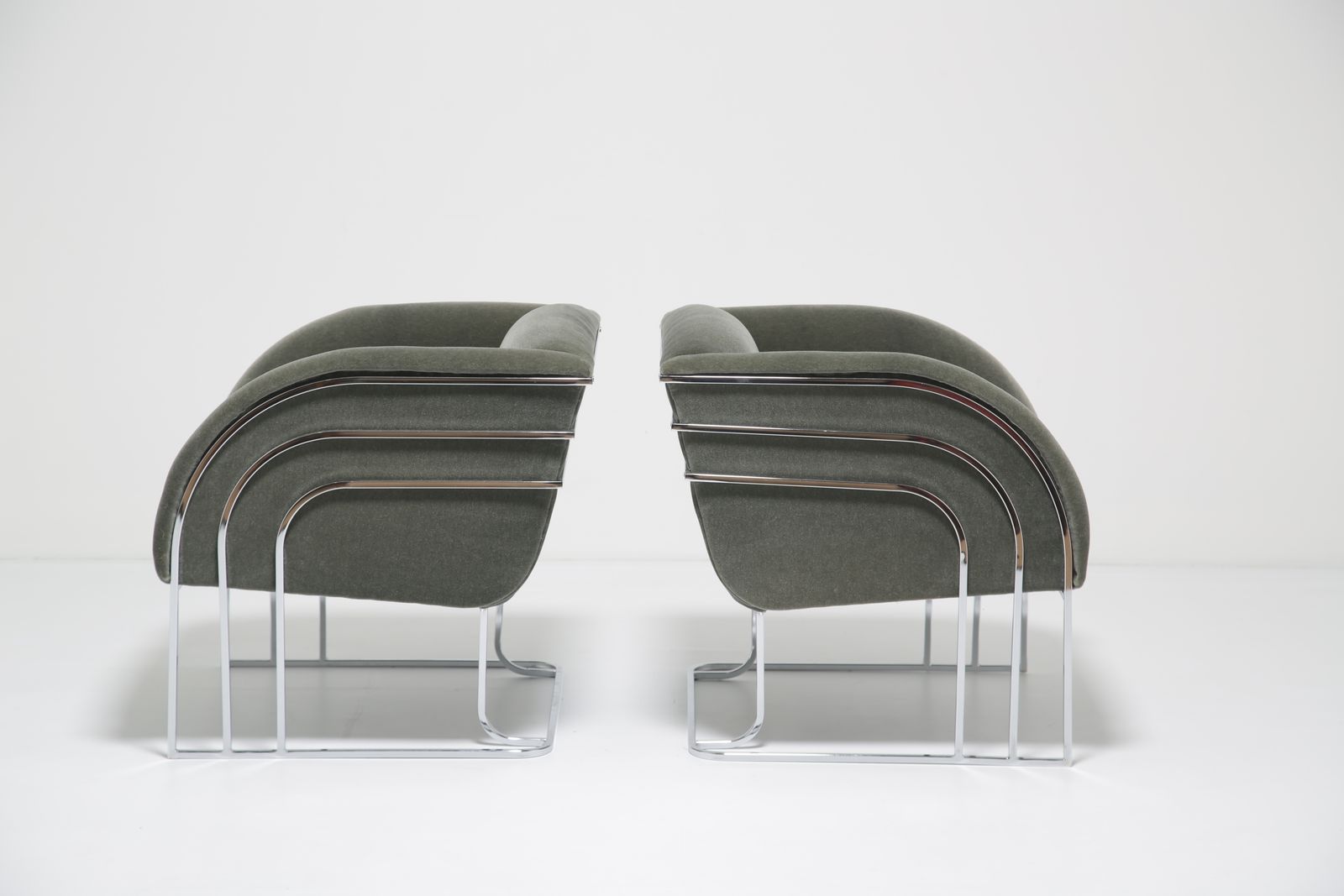 Pair Of Mid Century Mohair And Chrome Framed Decorator Armchairs By George Mergenov, 1970s. photo buy