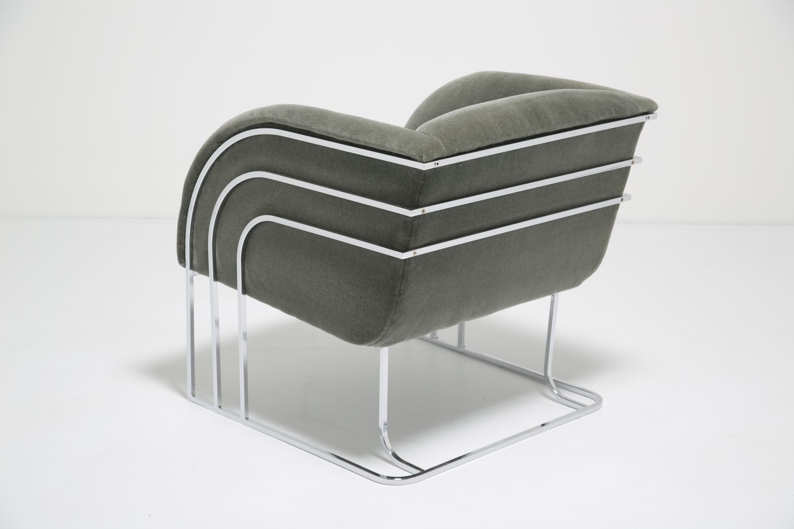 8500.0 Pair Of Mid Century Mohair And Chrome Framed Decorator Armchairs By George Mergenov, 1970s. photo