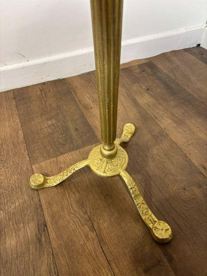 photo for sale Pair Of Circular Gilt Based Tripod Wine Tables With Faux Marble Tops