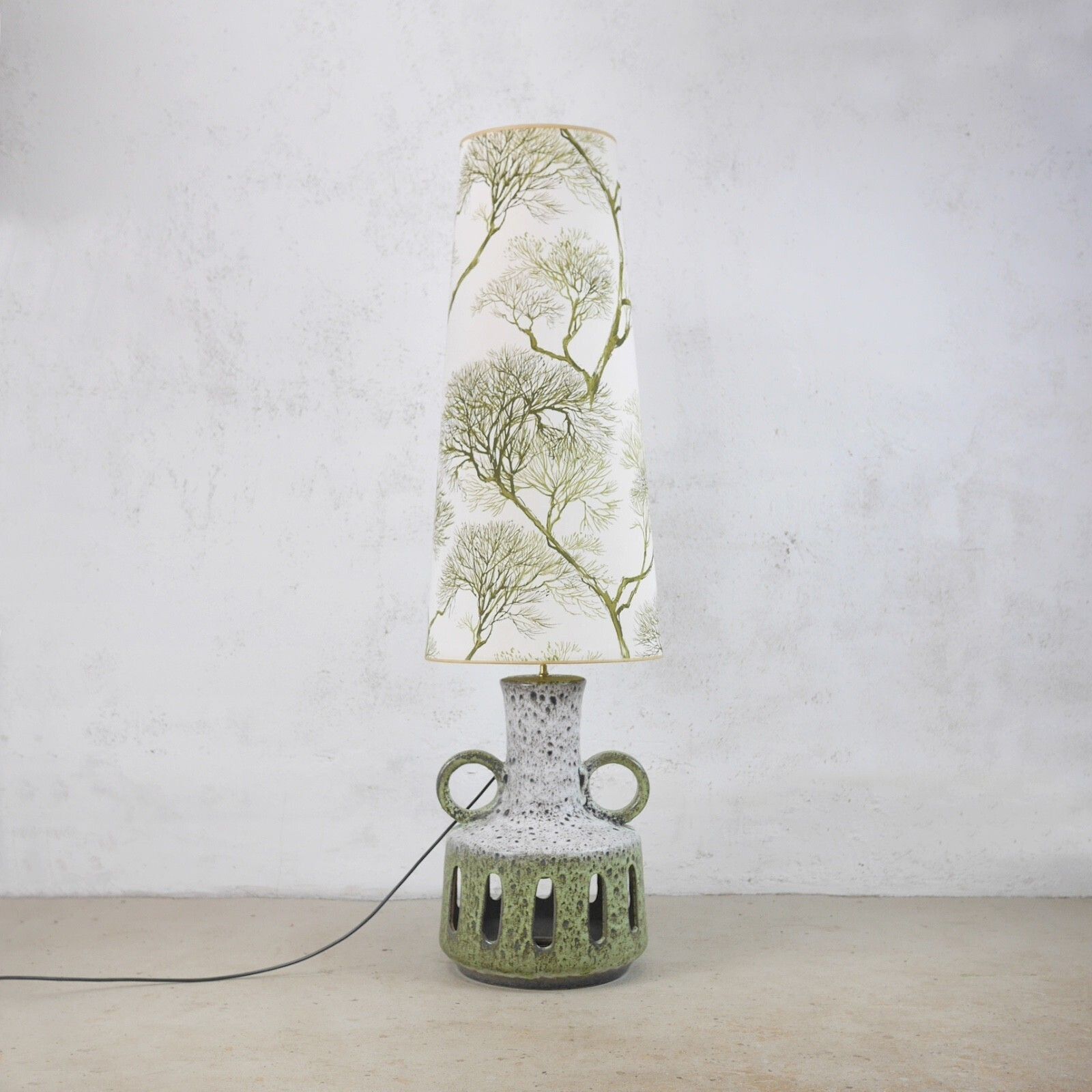 Mid Century Green Fat Lava Studio Pottery Floor Lamp Shade West Germany #103095 photo furniture