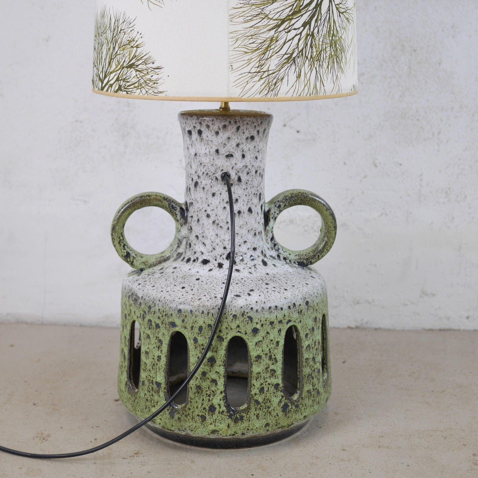 Mid Century Green Fat Lava Studio Pottery Floor Lamp Shade West Germany #103095 photo vinterior
