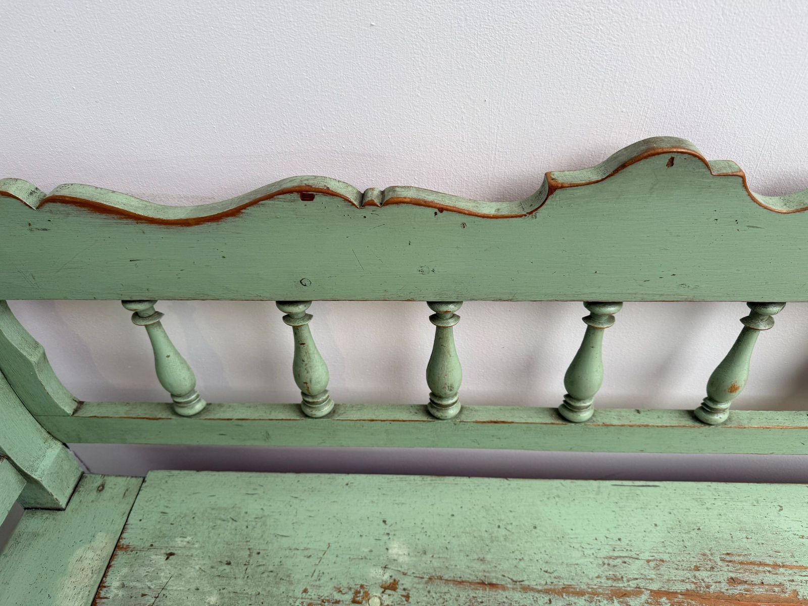 The Best Ever Painted Green Early Georgian Original Hungarian 3 Seater Bench photo vinterior