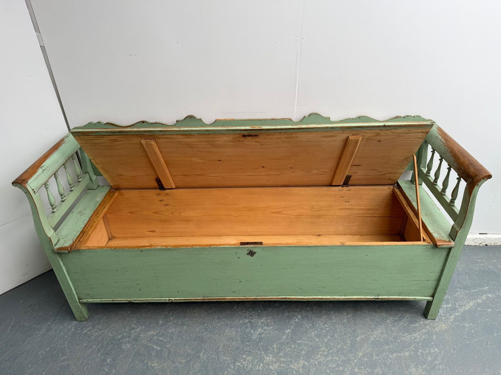 1495.0 The Best Ever Painted Green Early Georgian Original Hungarian 3 Seater Bench photo