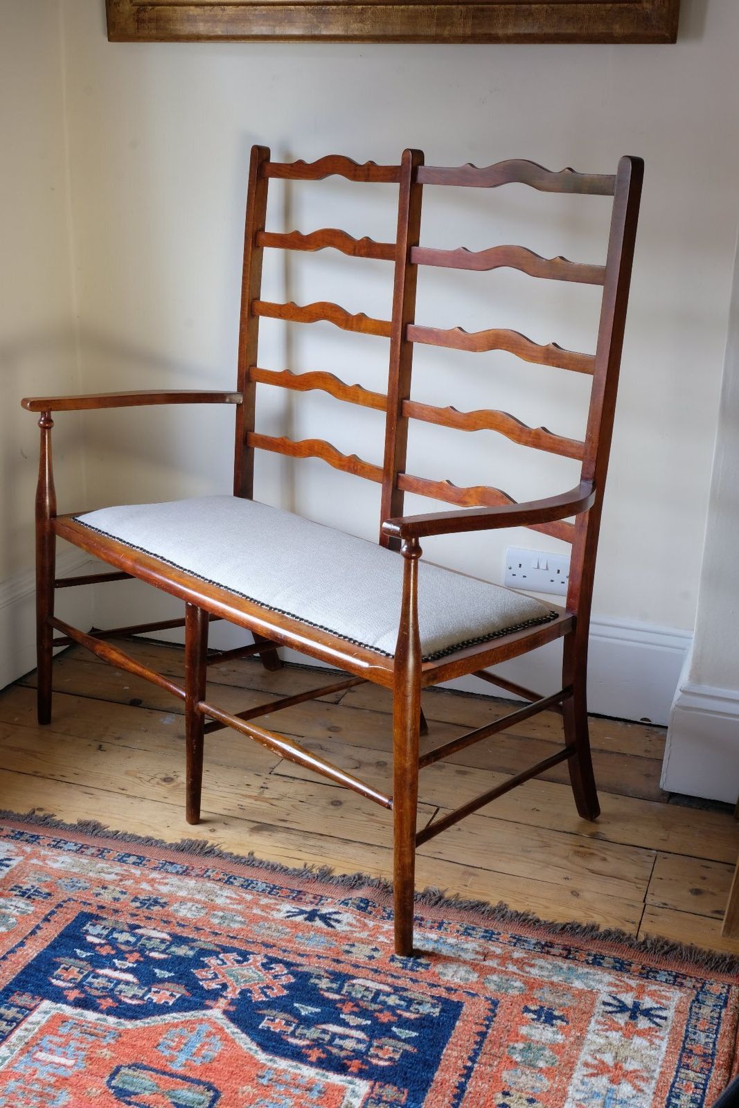photo buy 19th Century English Beech Ladder Back Bench With Horsehair Seat