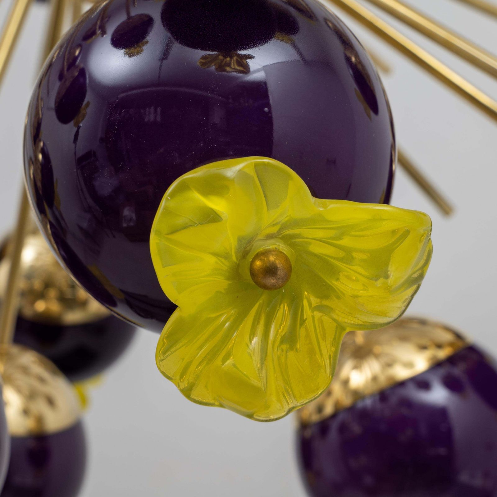 Italian Murano Glass And Brass Sputnik Chandelier, Yellow And Purple Spheres photo buy