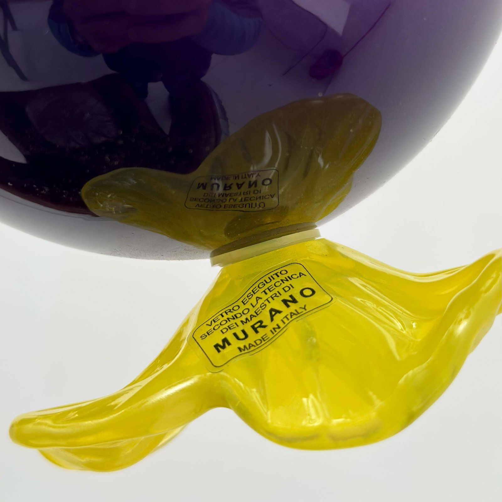 Lighting Italian Murano Glass And Brass Sputnik Chandelier, Yellow And Purple Spheres photo