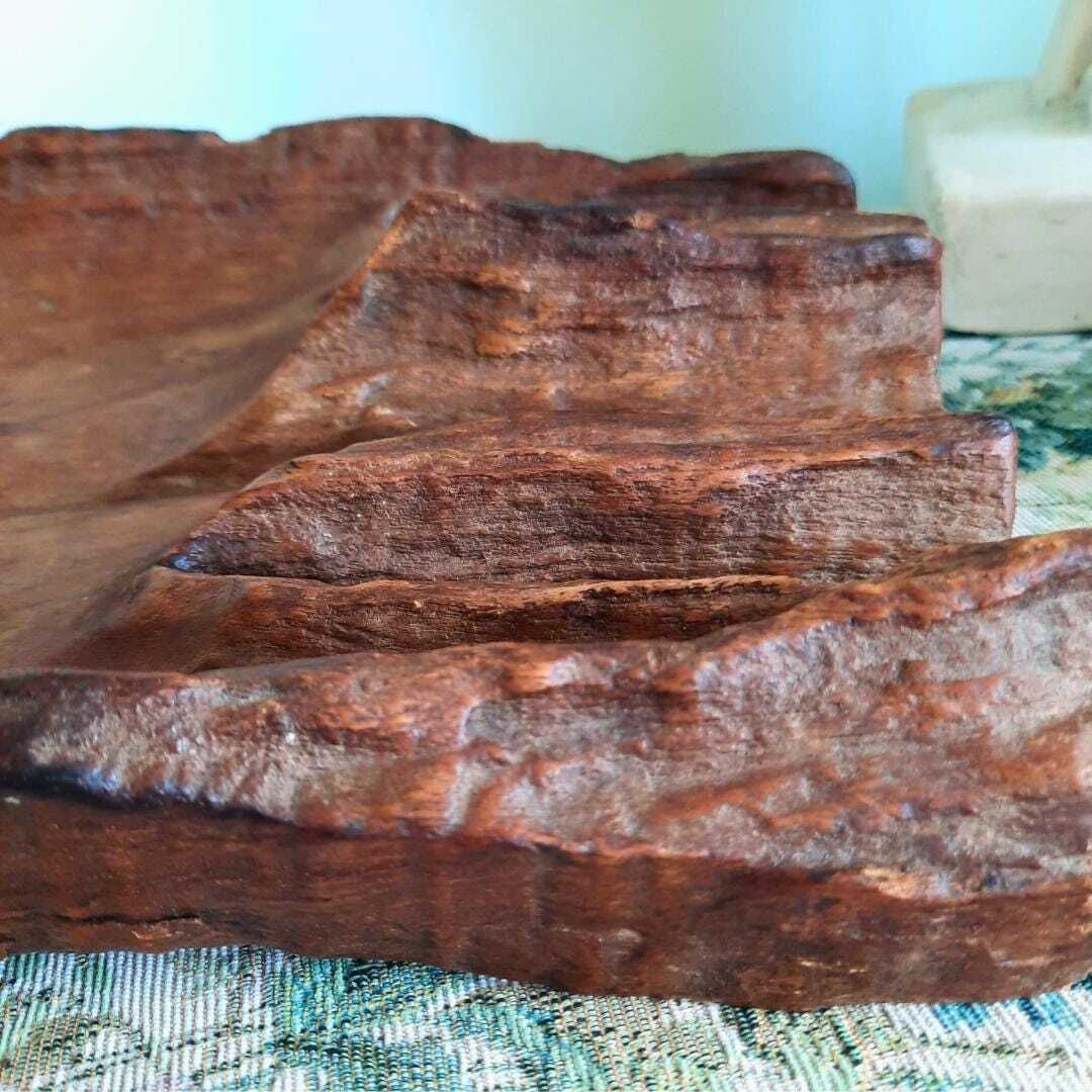 Mid Century Large Carved Organic Decorative Hardwood Root Wooden Bowl 15.2 '' Long photo Home Decor