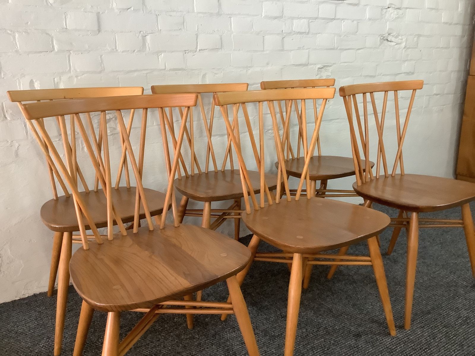Set Of Six Ercol Windsor Candlestick Dining Chairs. photo furniture