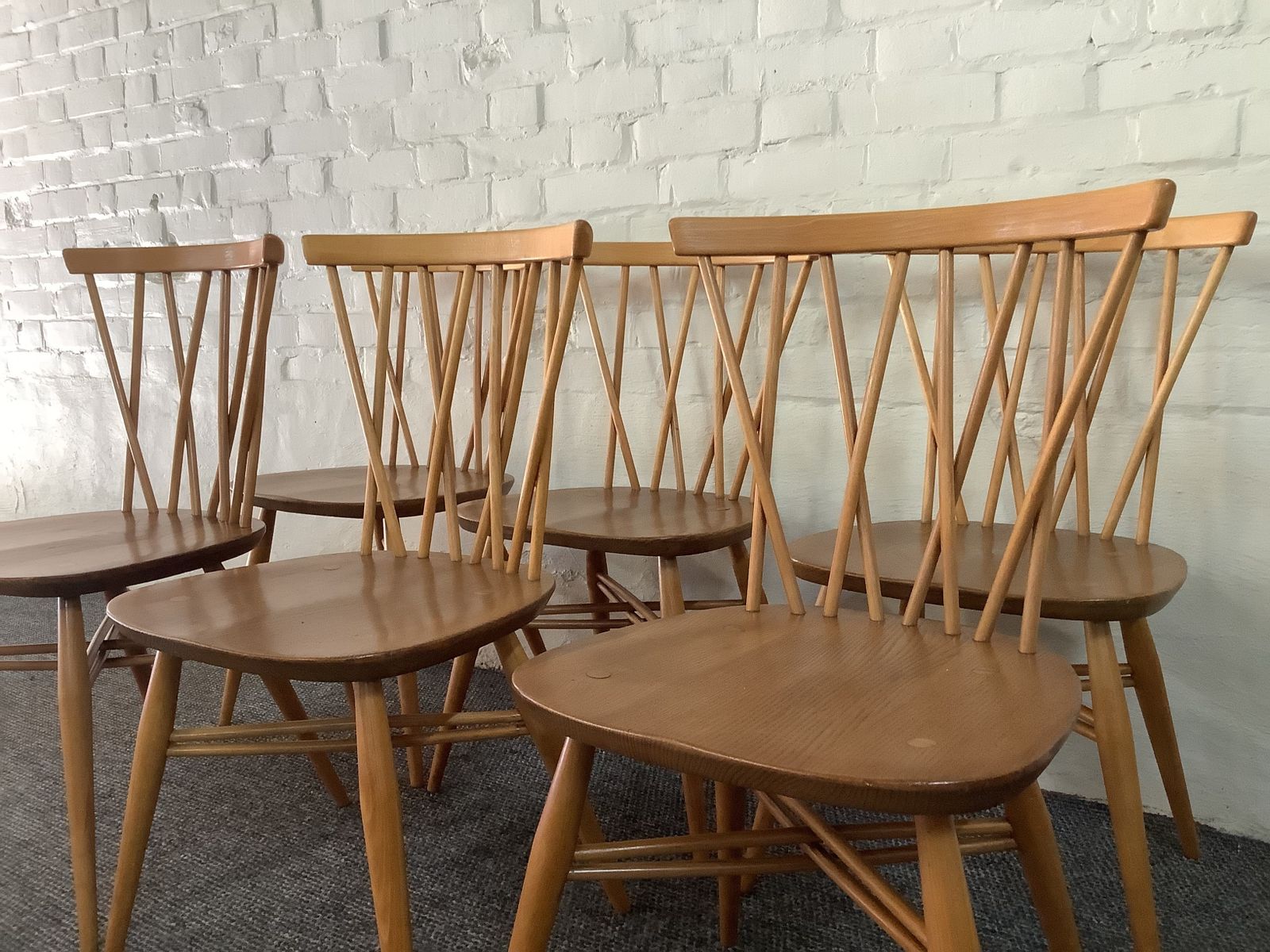 Set Of Six Ercol Windsor Candlestick Dining Chairs. photo vintage