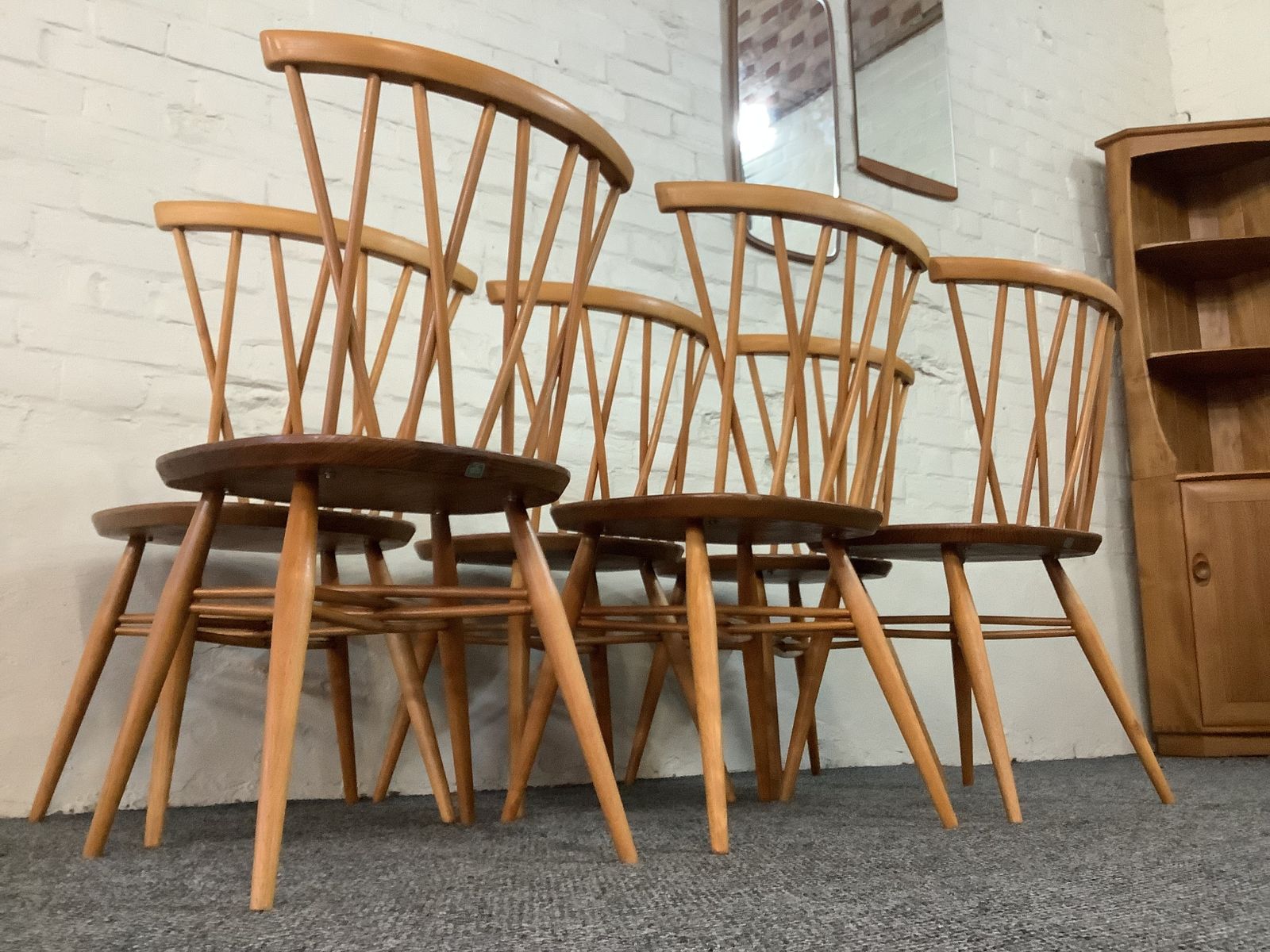 Furniture Set Of Six Ercol Windsor Candlestick Dining Chairs. photo