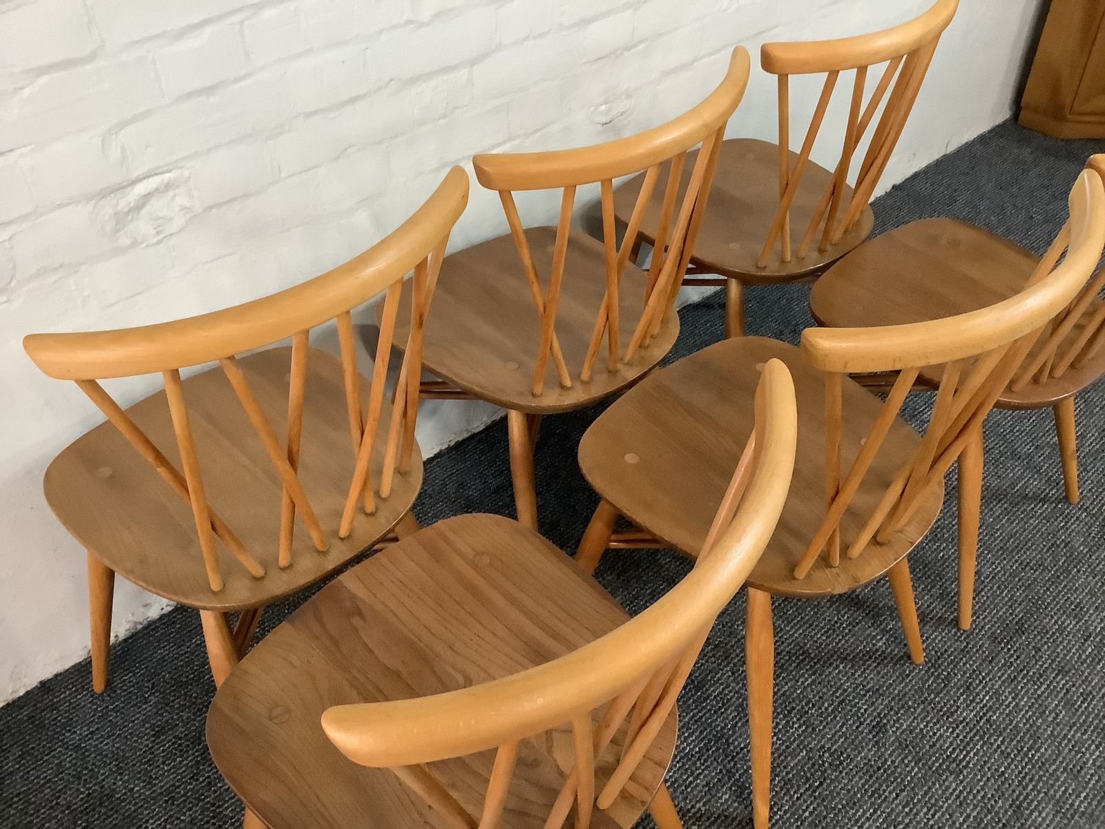 photo buy Set Of Six Ercol Windsor Candlestick Dining Chairs.