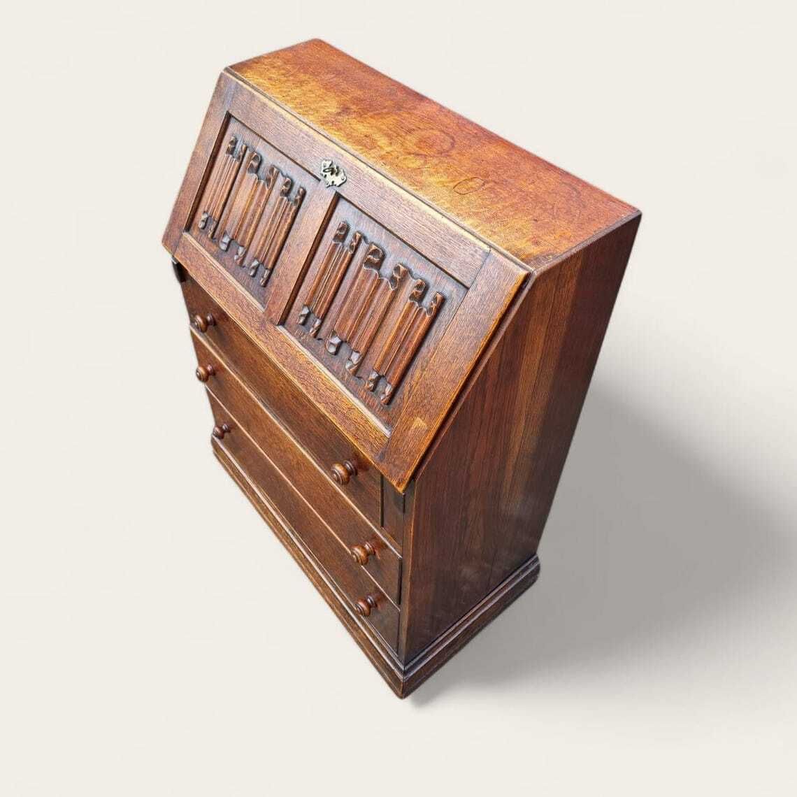 Vintage Oak Bureau Writing Desk / Traditional English Style / C.1940 photo for sale