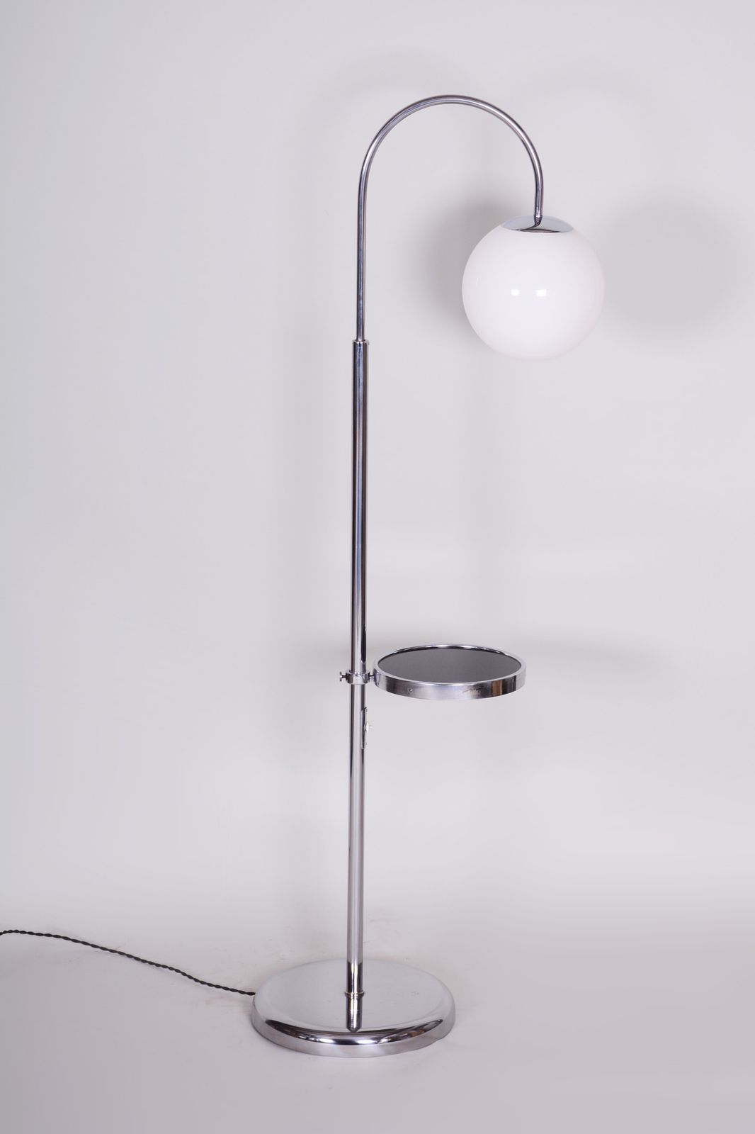 Restored Bauhaus Floor Lamp, Chrome, Steel, Opaline Glass, Czech, 1930s