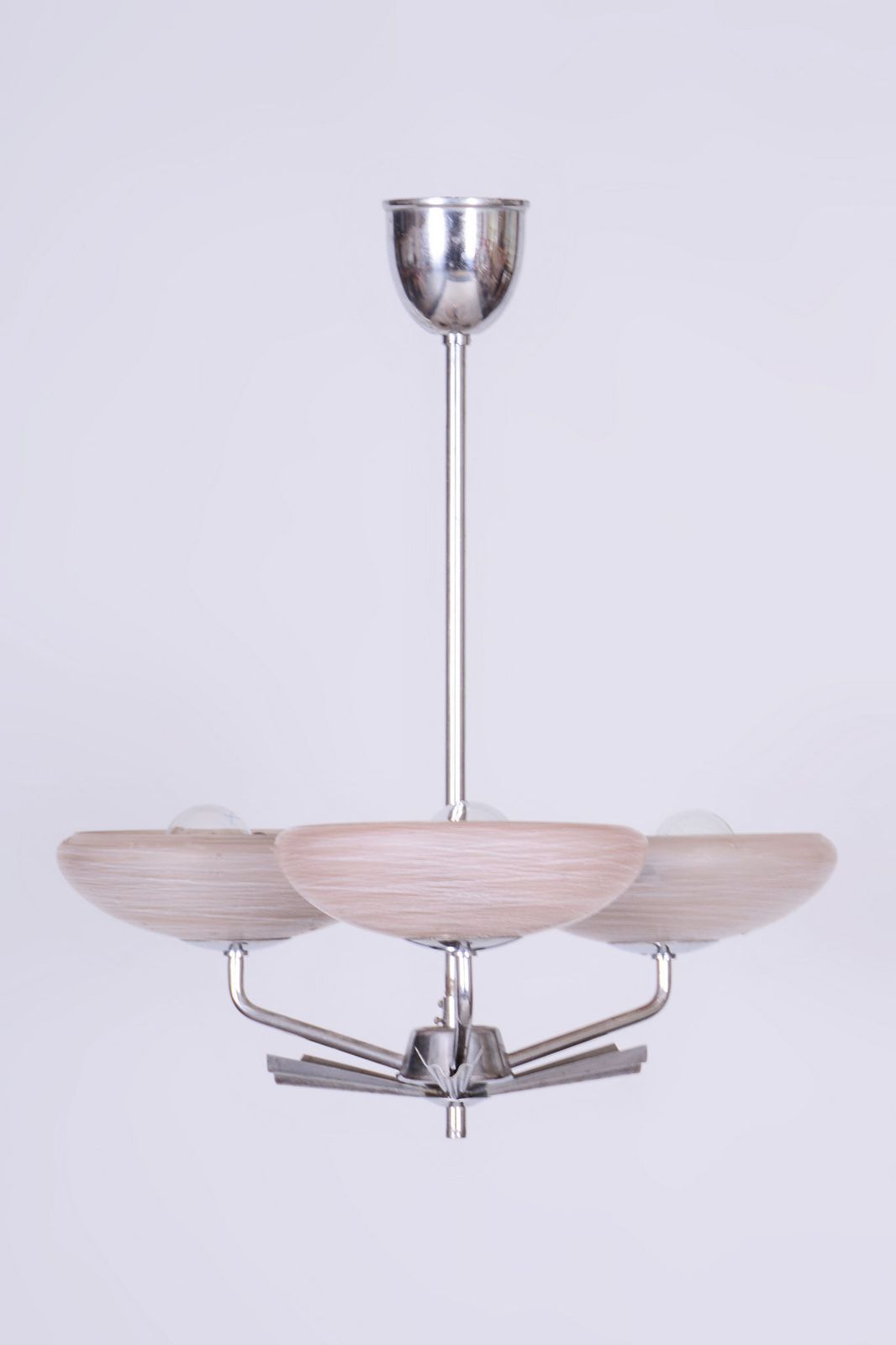 Restored Art Deco Chandelier, Chrome Plated Steel, Marble Glass, Czech, 1920s photo buy