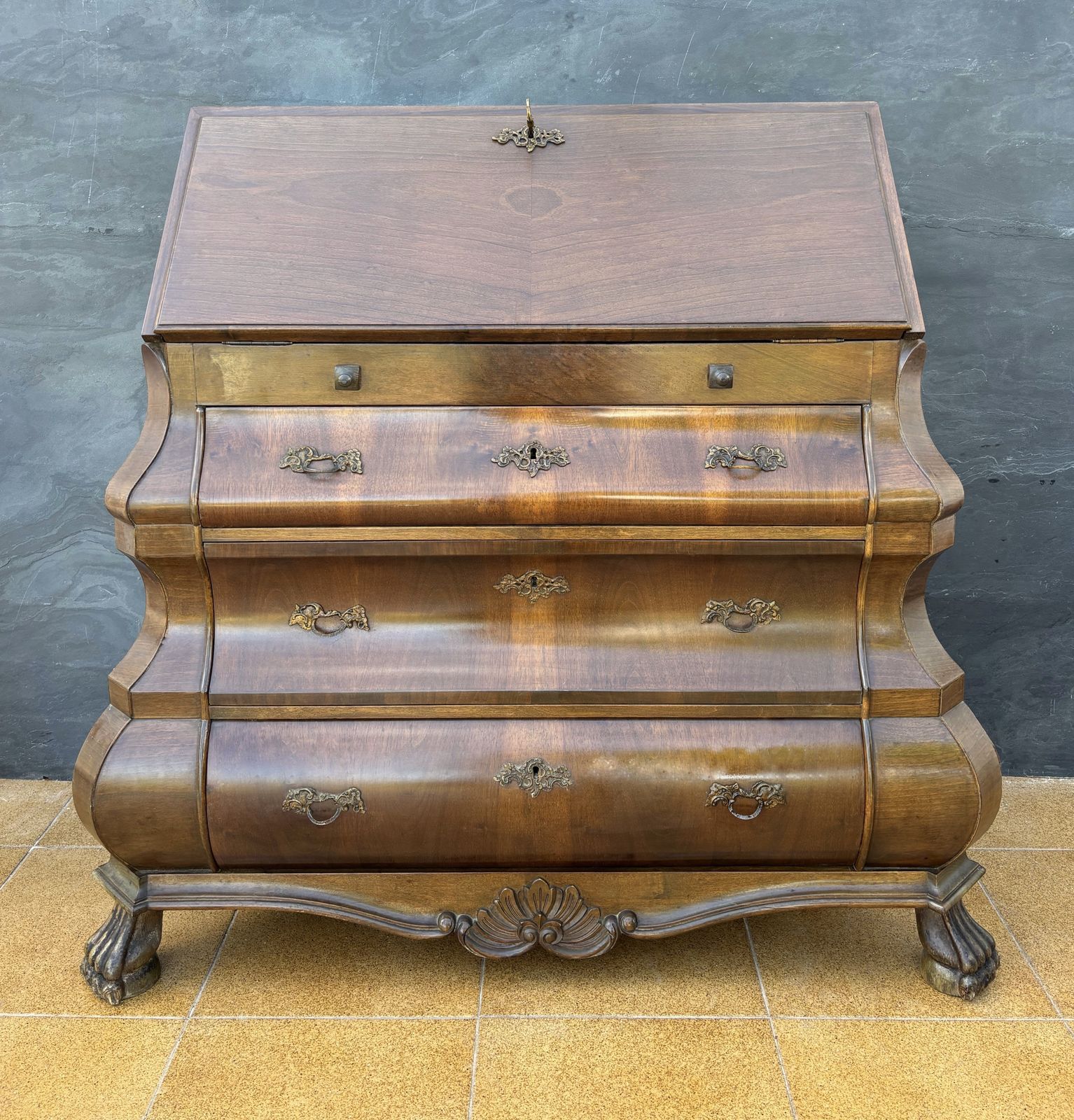photo buy Baroque Style Bombe Secretary Desk, Mid 20th Century
