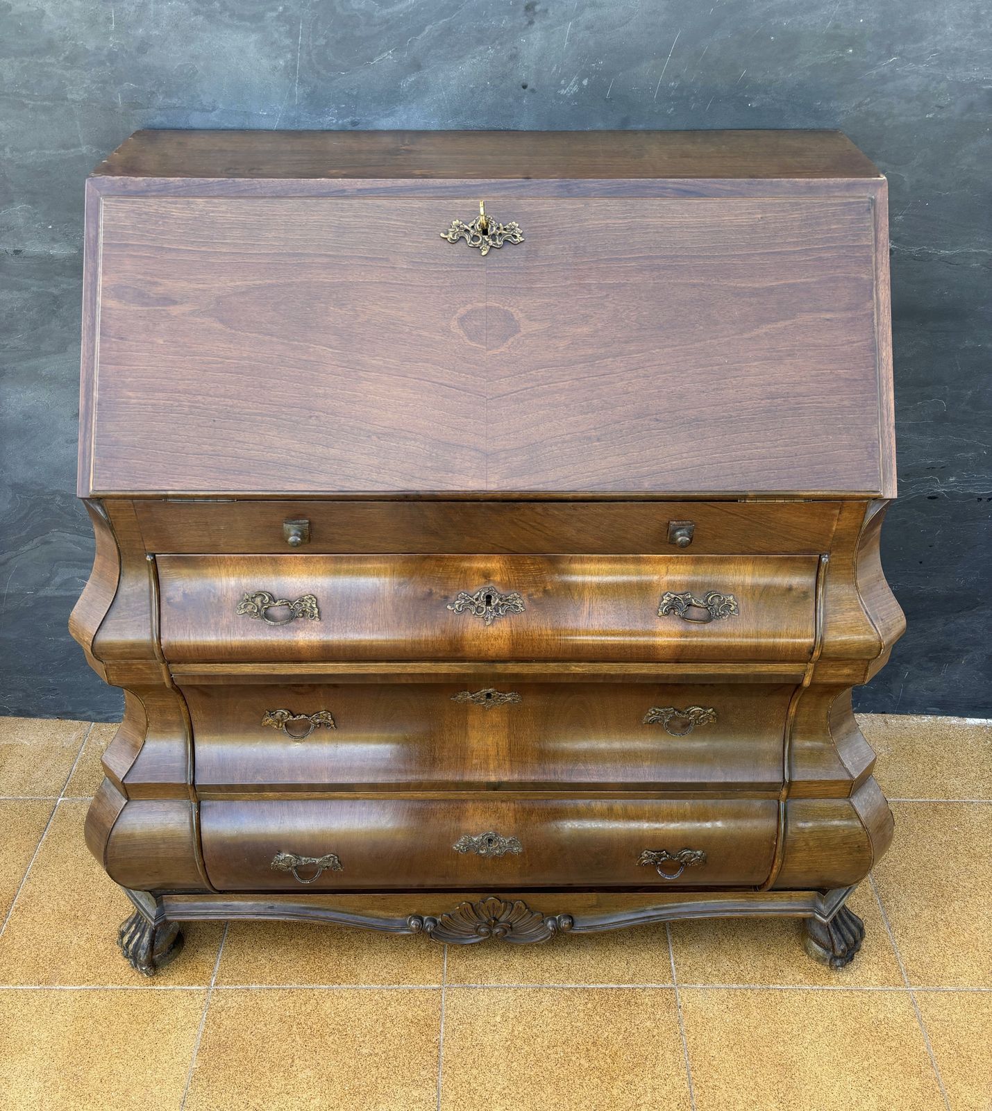 photo vintage Baroque Style Bombe Secretary Desk, Mid 20th Century
