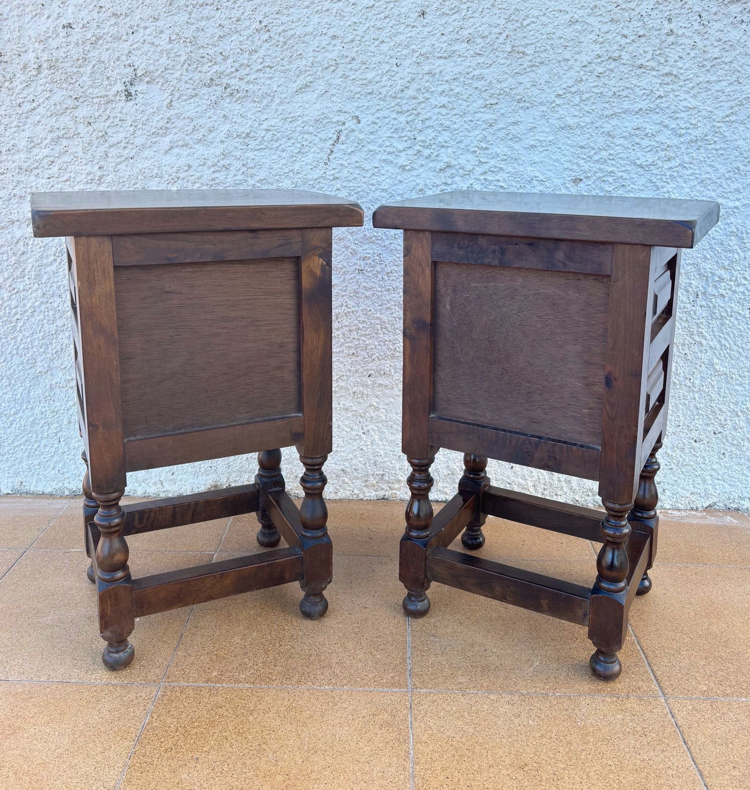 Pair Of Spanish Rustic Wooden Night Stands, Mid 20th Century photo for sale