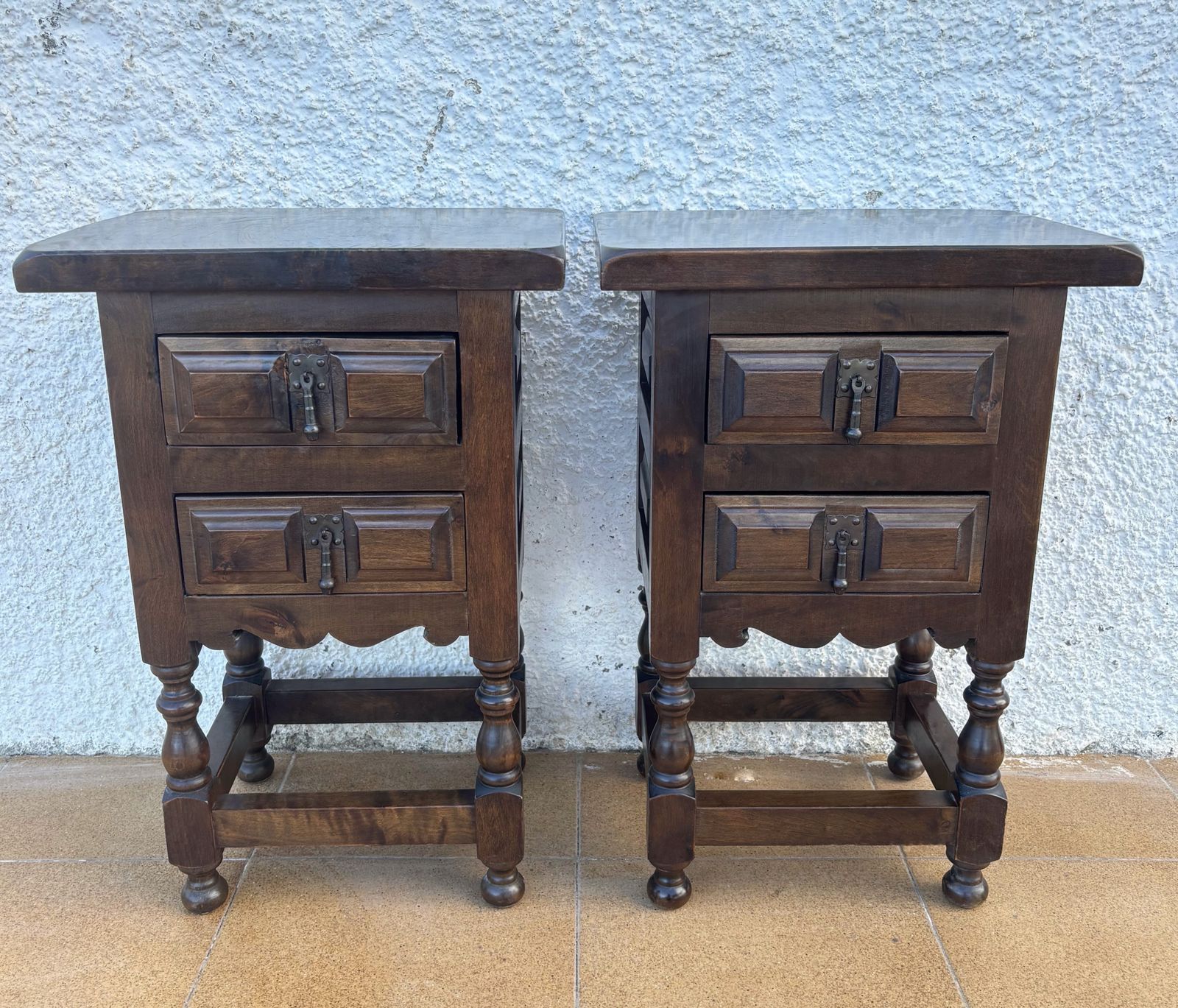 photo for sale Pair Of Spanish Rustic Wooden Night Stands, Mid 20th Century