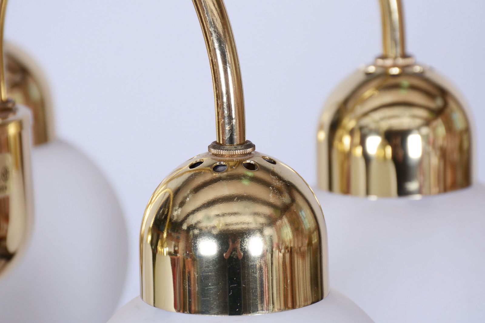 Restored Mid Century Chandelier, Brass, Opaline Glass, Repolished, Czech, 1950s photo buy