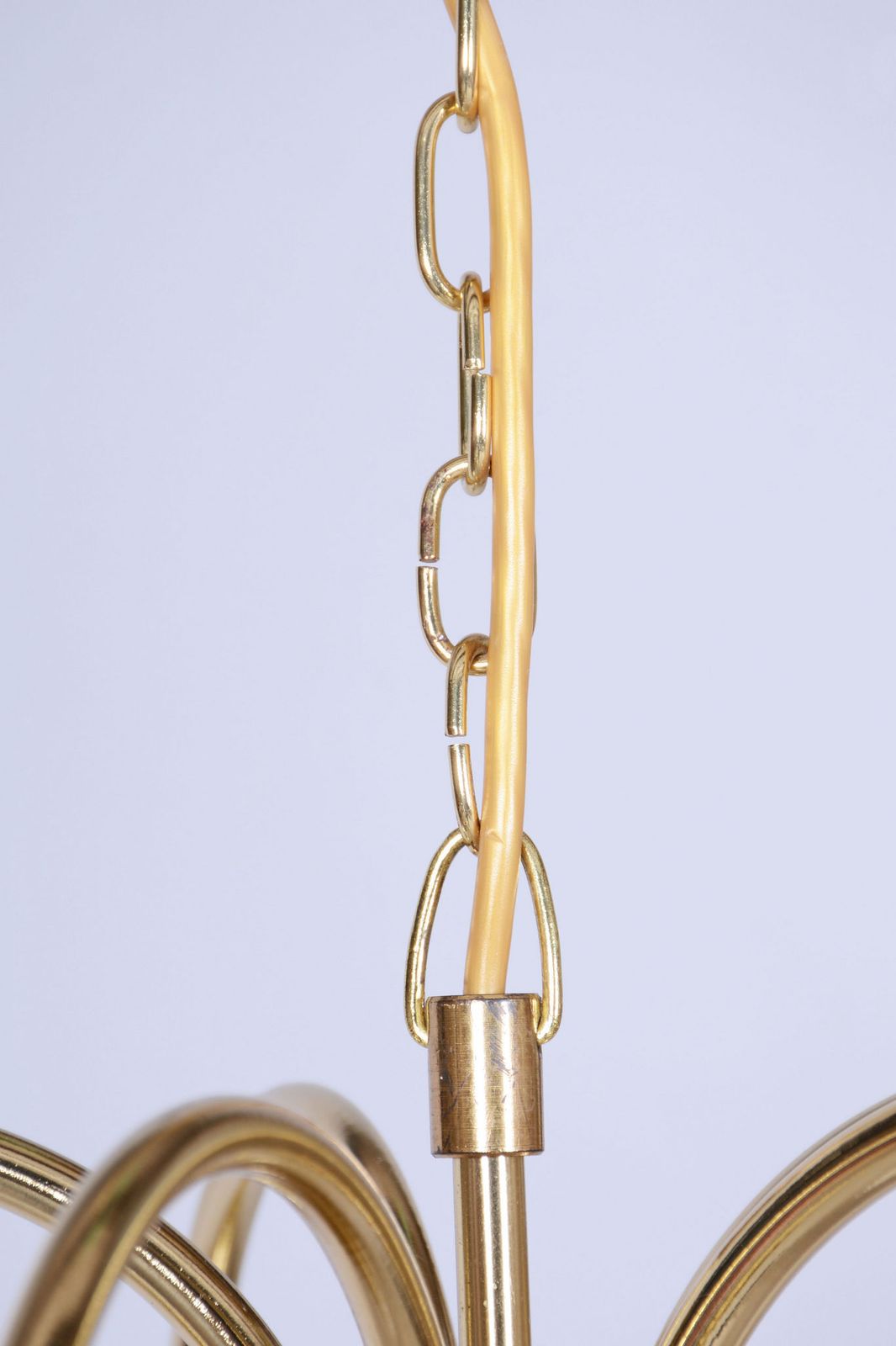Restored Mid Century Chandelier, Brass, Opaline Glass, Repolished, Czech, 1950s photo vintage