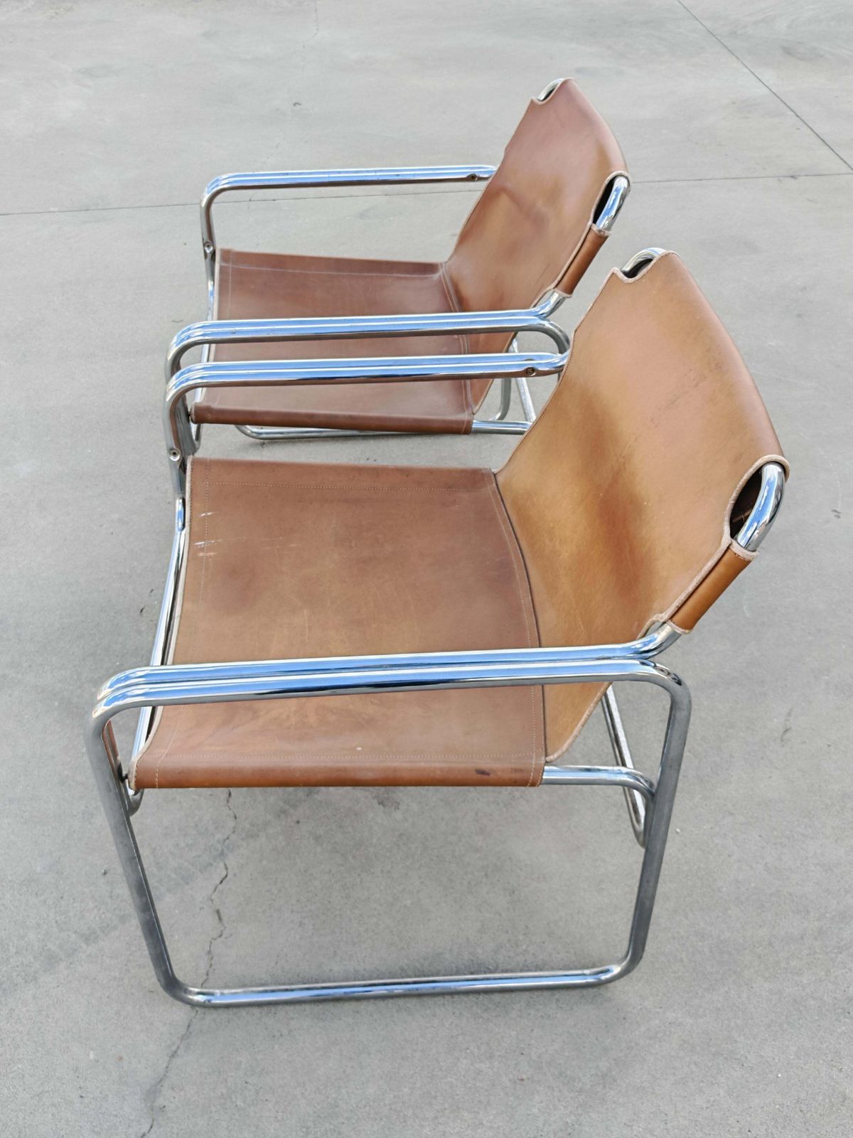 Pair Of Bauhaus Style Tubular Lounge Chairs In Cognac Leather, Jox Interni 1970s photo 3000.0