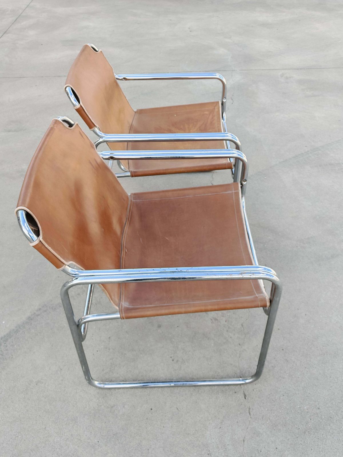 Pair Of Bauhaus Style Tubular Lounge Chairs In Cognac Leather, Jox Interni 1970s photo buy
