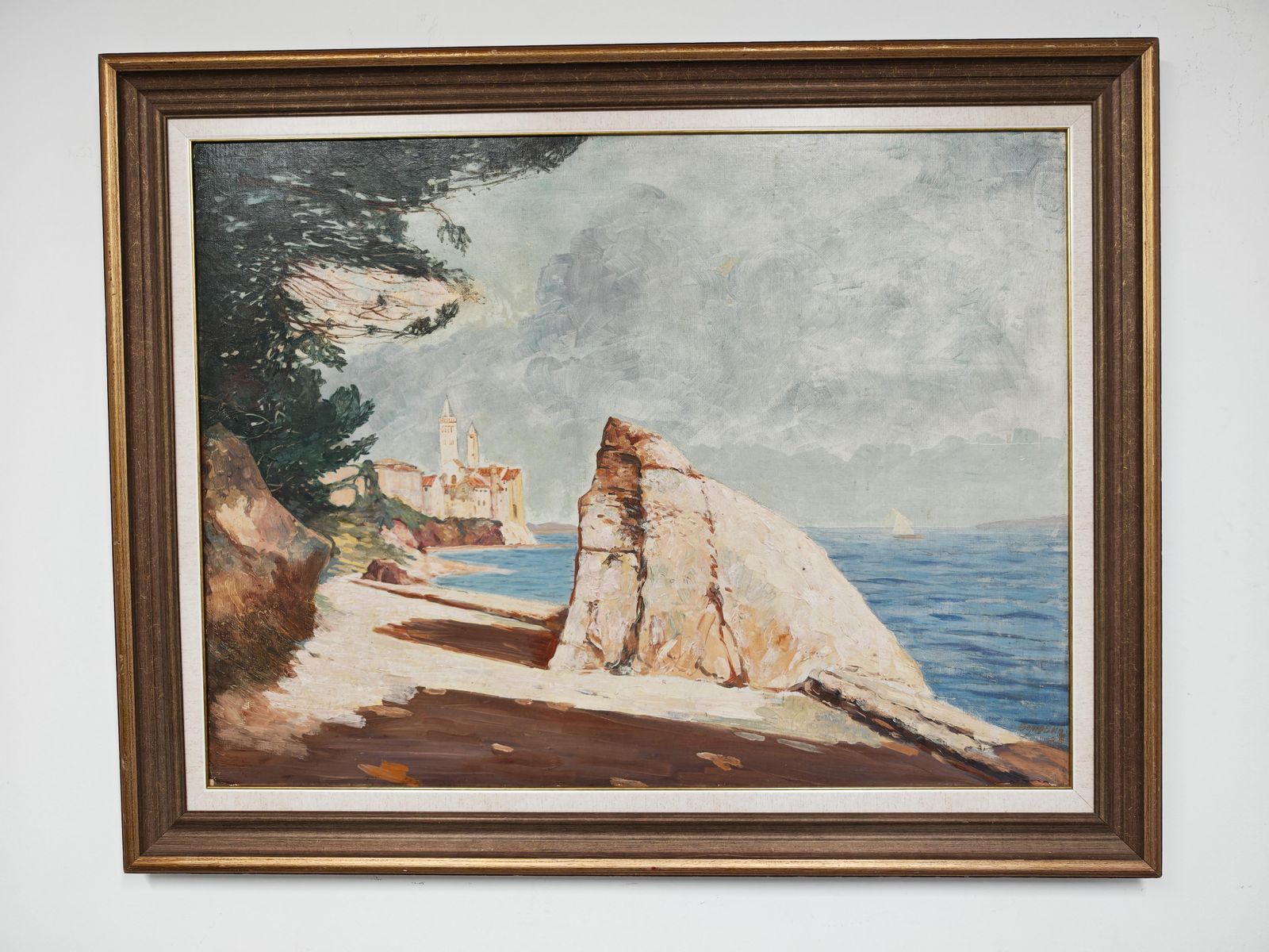 "Rab Island", Oil On Hardboard By Bogoslav Vojinović Pelikan, Yugoslavia 1926 photo for sale