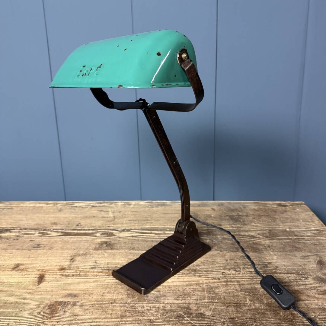 Erpé Bankierslamp Met Turquoise Emaille Kap