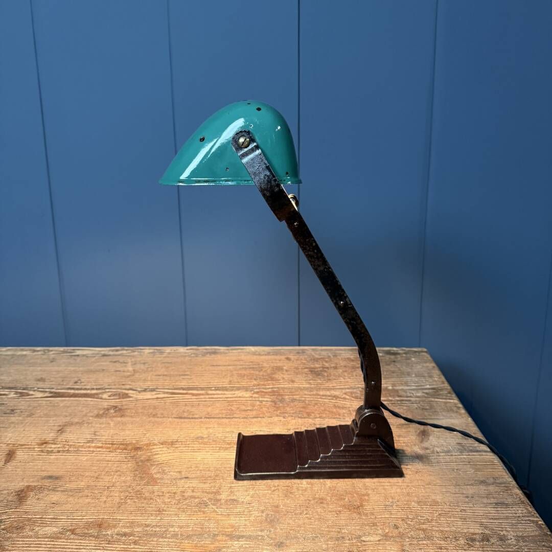 Erpé Bankierslamp Met Turquoise Emaille Kap photo vinterior