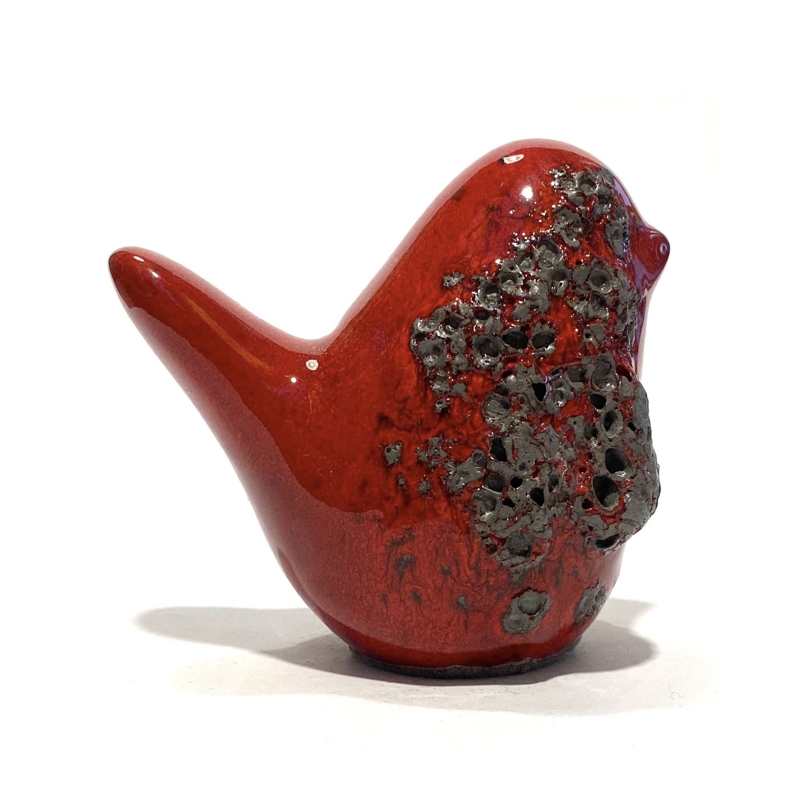 Otto Keramik Bird In Red Fat Lava Glaze, West German Pottery Style Ceramic Ornament photo for sale
