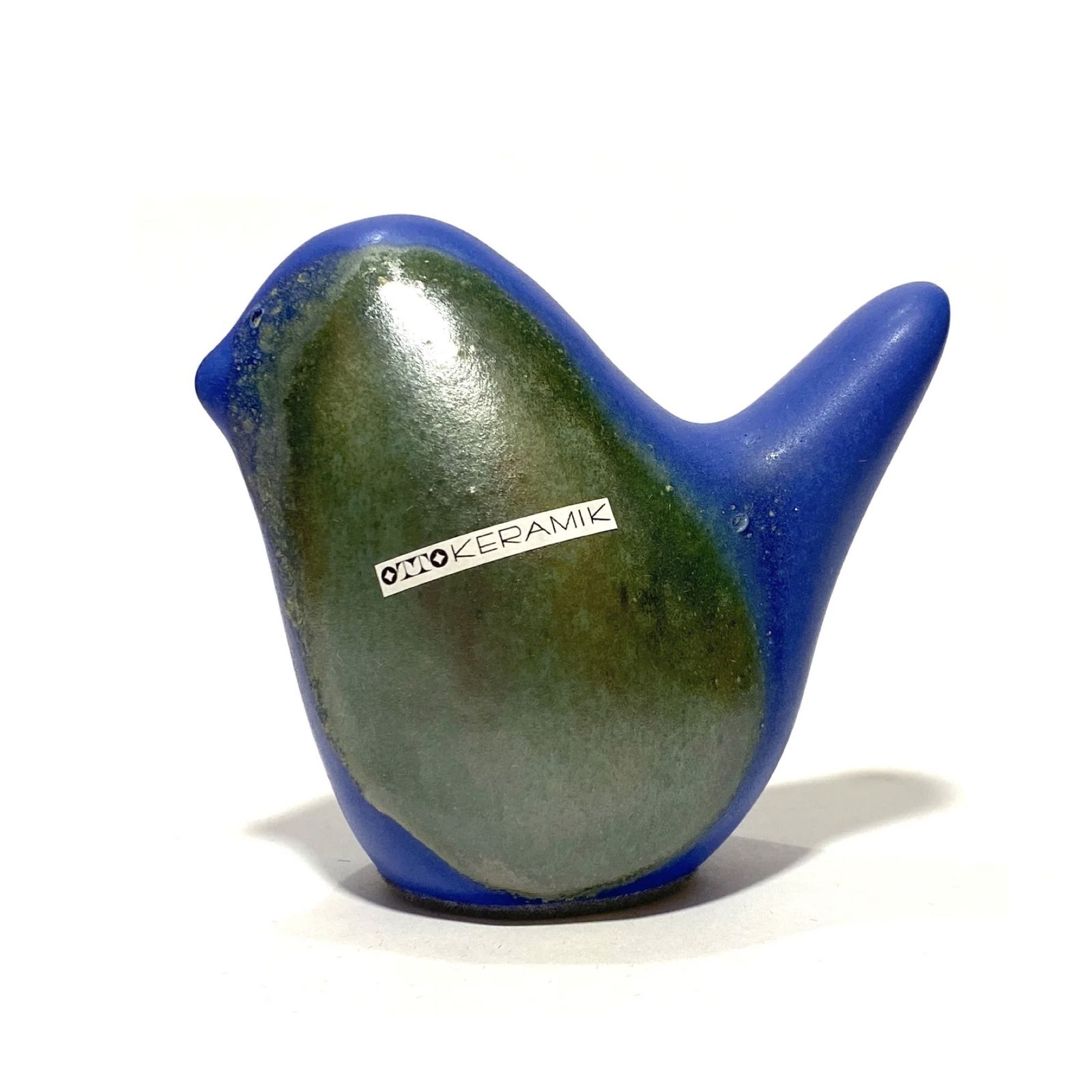 Otto Keramik Bird In Blue & Sea Green Glaze, West German Pottery Style Ceramic Ornament