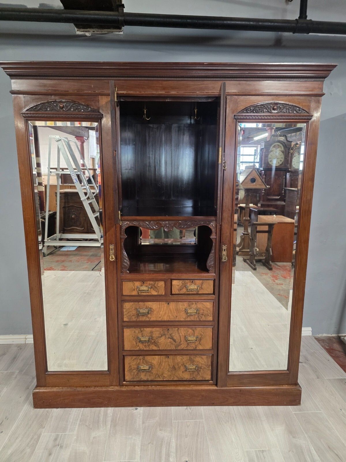 Antique Walnut Late Victorian Princess Combination Wardrobe photo for sale