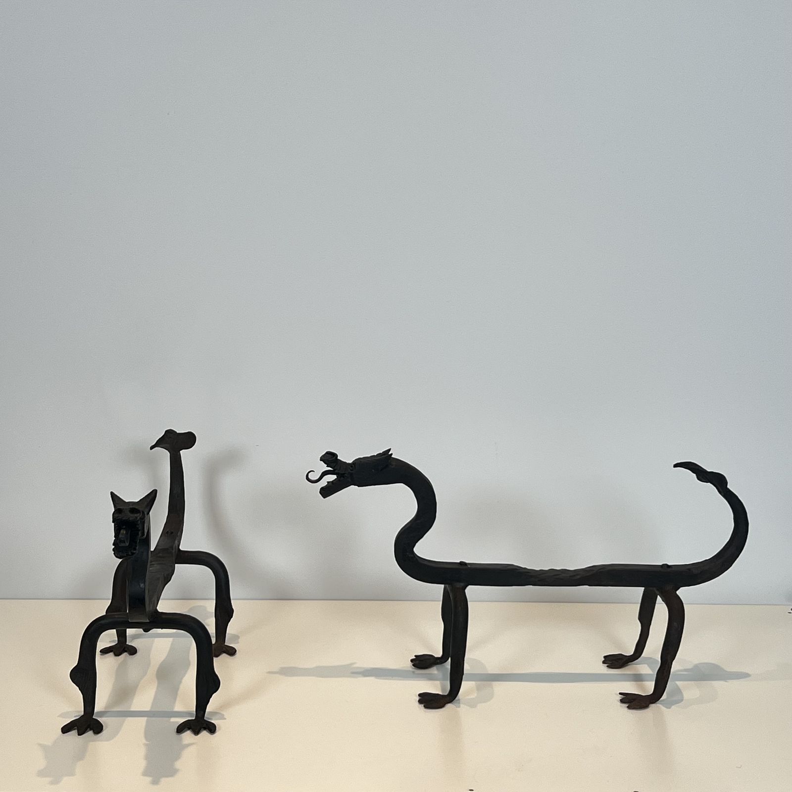 Pair Of Wrought Iron Dragon Andirons photo 1750.0