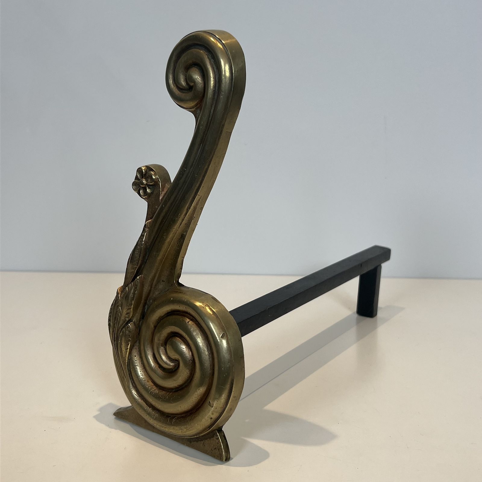 photo vinterior Pair Of Louis XVI Style Andirons In Bronze And Wrought Iron, Signed Armor Din