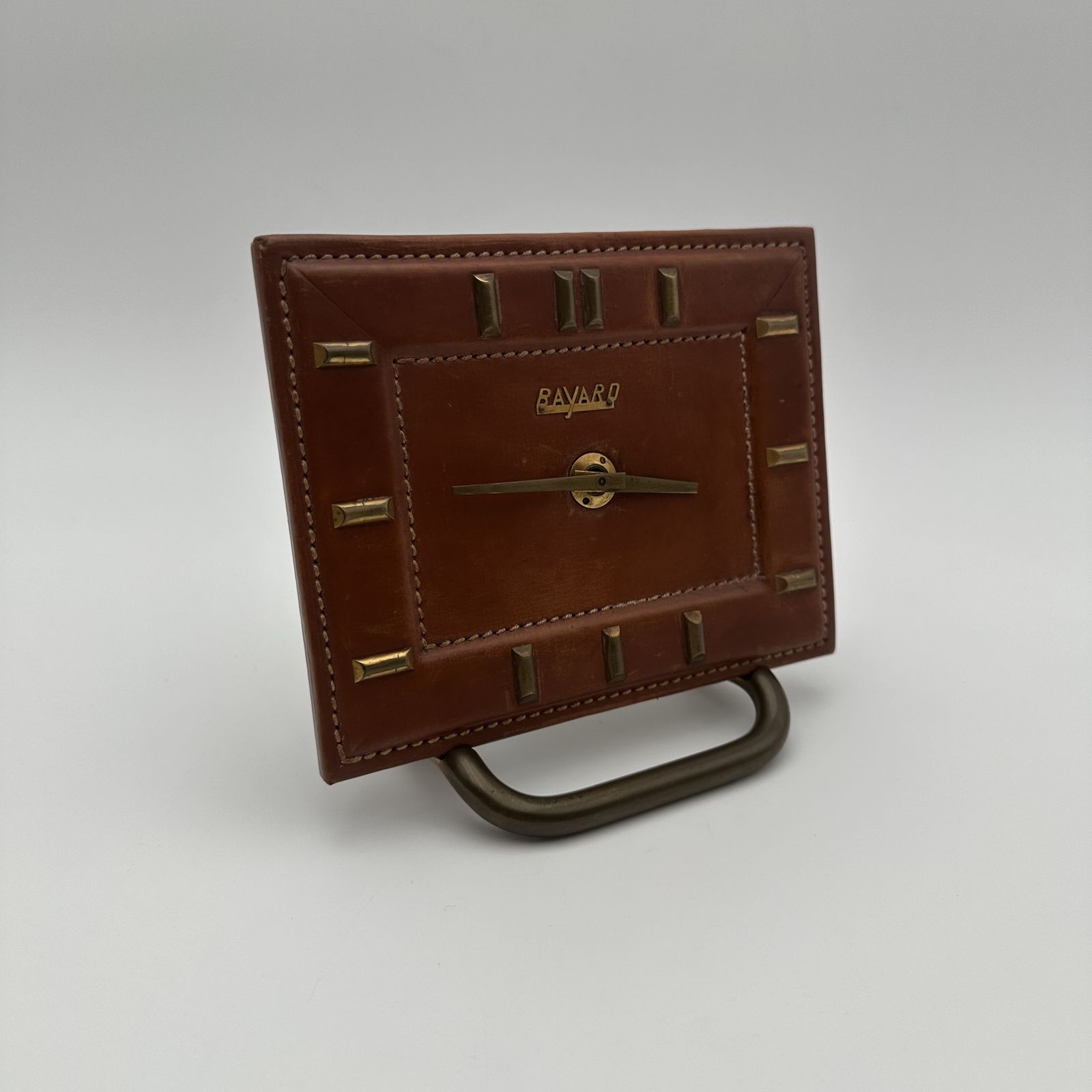 Bayard Desk Clock In Leather Covered Brass – France, 1953 photo furniture