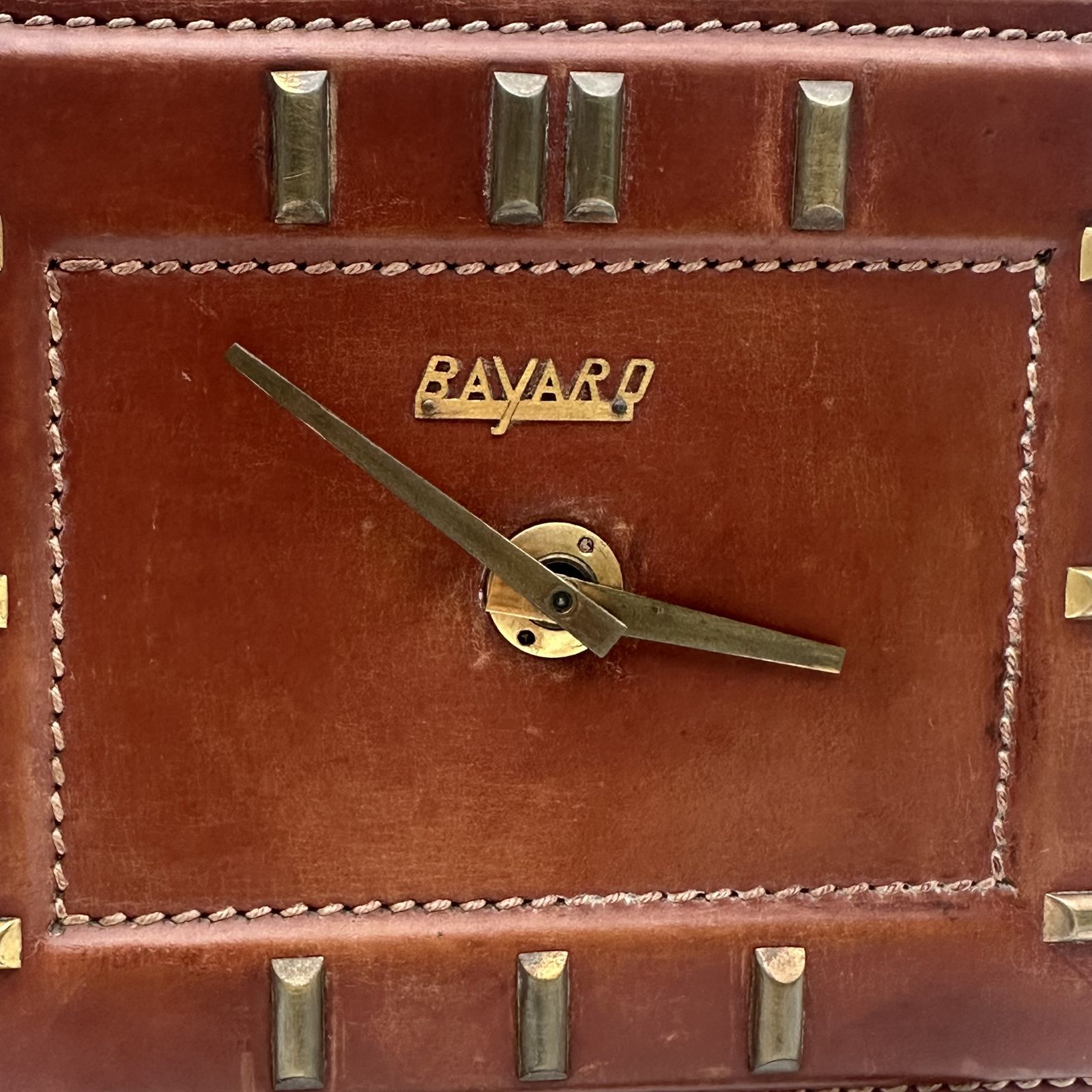 Home Decor Bayard Desk Clock In Leather Covered Brass – France, 1953 photo