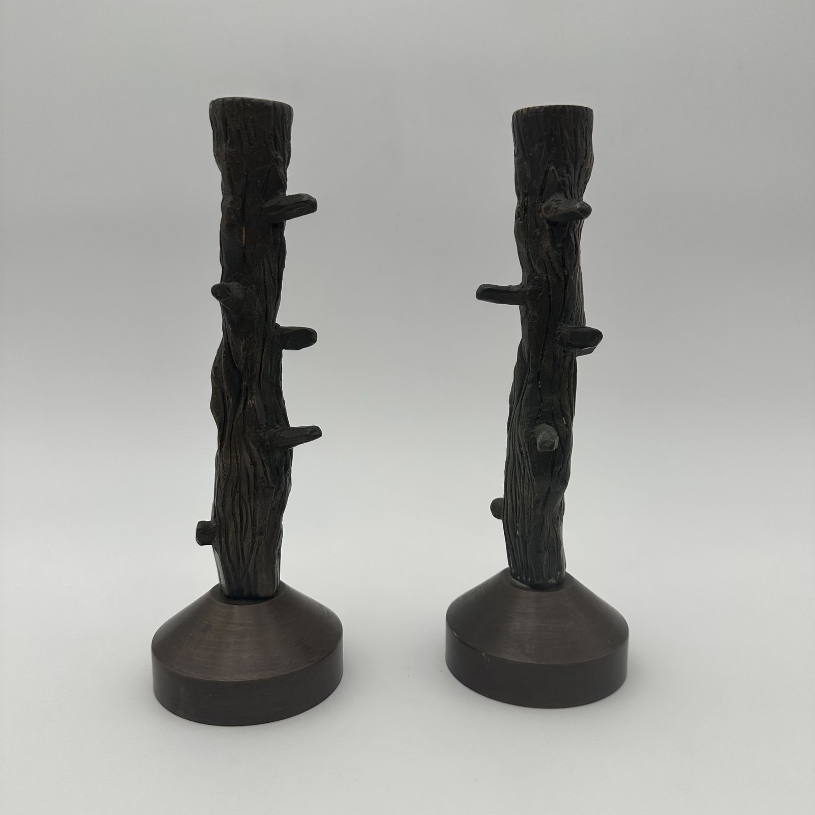 Pair Of Bronze Candlesticks Imitating Wood, Circa 1970 photo furniture